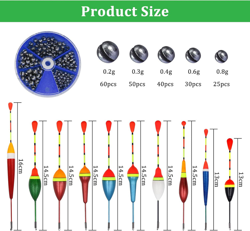 CONNECTION 10 Pezzi Galleggianti da Pesca 205 Pezzi Pesca Piombo Shots 4 Pezzi Stopper Galleggiante Pesca 3 Pezzi Girelle da Pesca Accessori Pesca per Dolce Acqua Salata Fiumi Laghi Stagni Oceanica