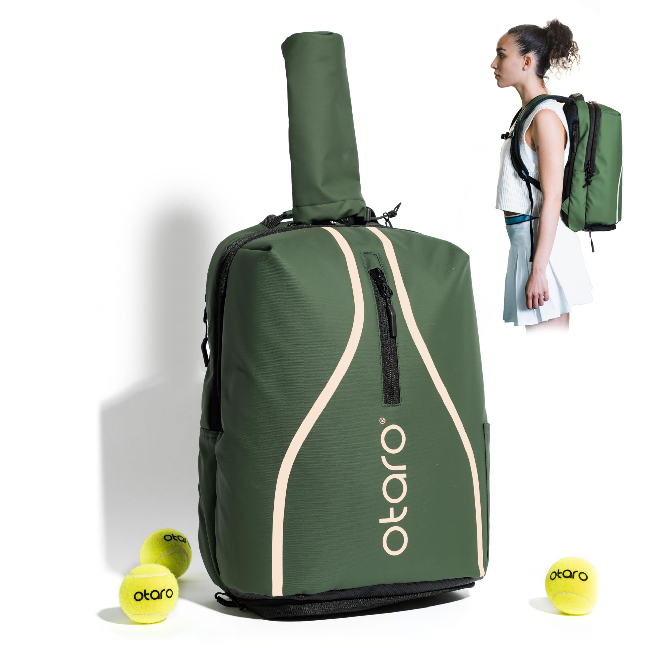 Otaro Zaino Tennis | Zaino con porta scarpe, scomparto per laptop e scomparto per 2 racchette | Zaino sportivo | Porta racchetta tennis | Borsa tennis con copertura antipioggia e sacca per biancheria