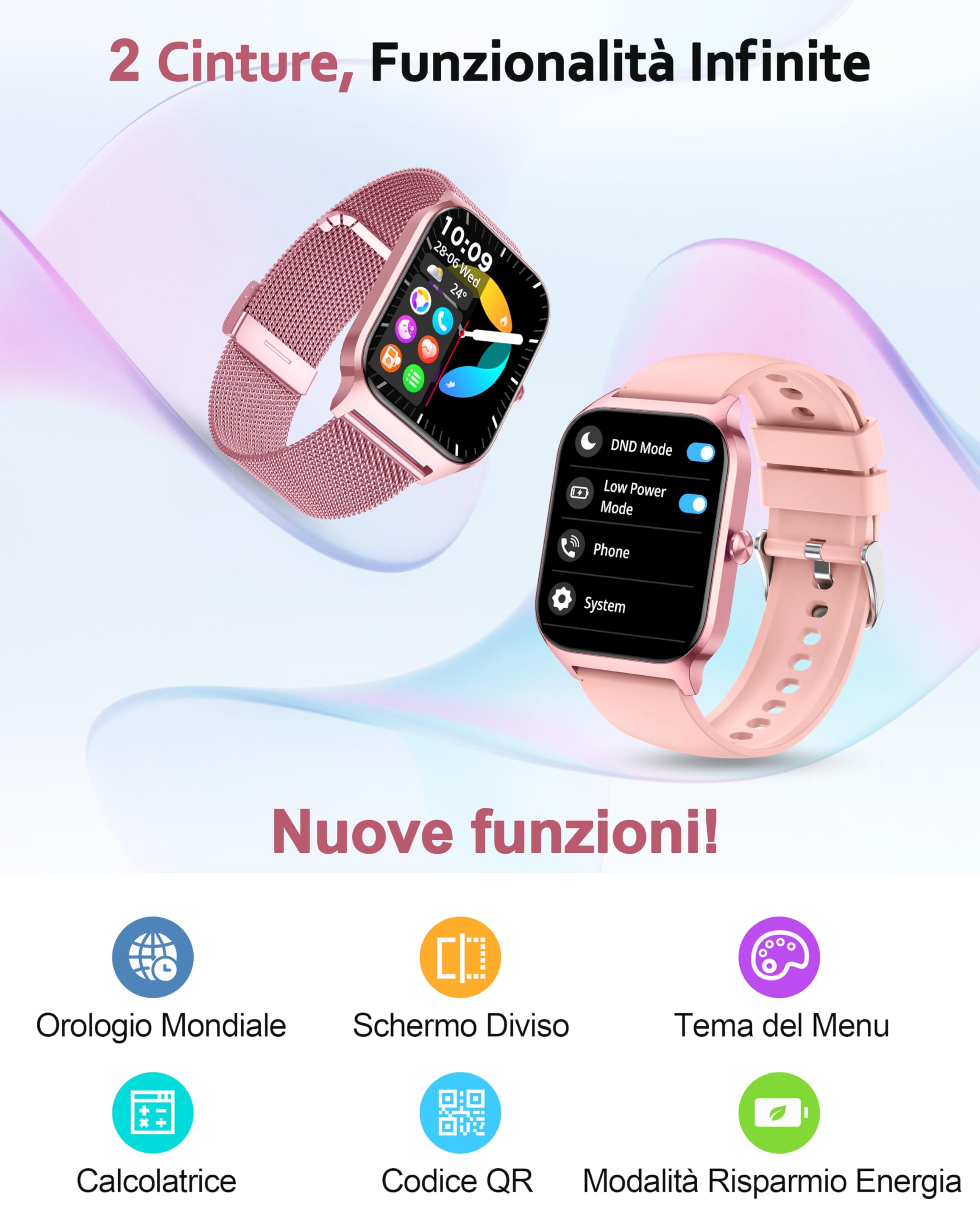 Popglory Smartwatch Uomo Donna Chiamate e Whatsapp, AI Orologio Contapassi 100+ Sports, Assistente, Salute 24/7, Pressione Sanguigna, Cardiofrequenzimetro, SpO2 Sonno, 2 Cinturini per Android iOS