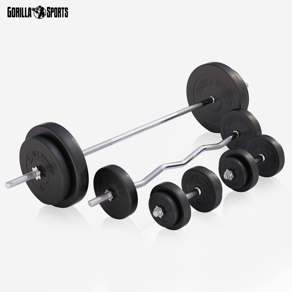 GORILLA SPORTS® Panca Pesi Multifunzione Regolabile – Pieghevole con Porta, Bilanciere e Manubri con Dischi 38/70/100 kg – Piana/Inclinata, Struttura Robusta Max 200 kg – Palestra Casa Fitness