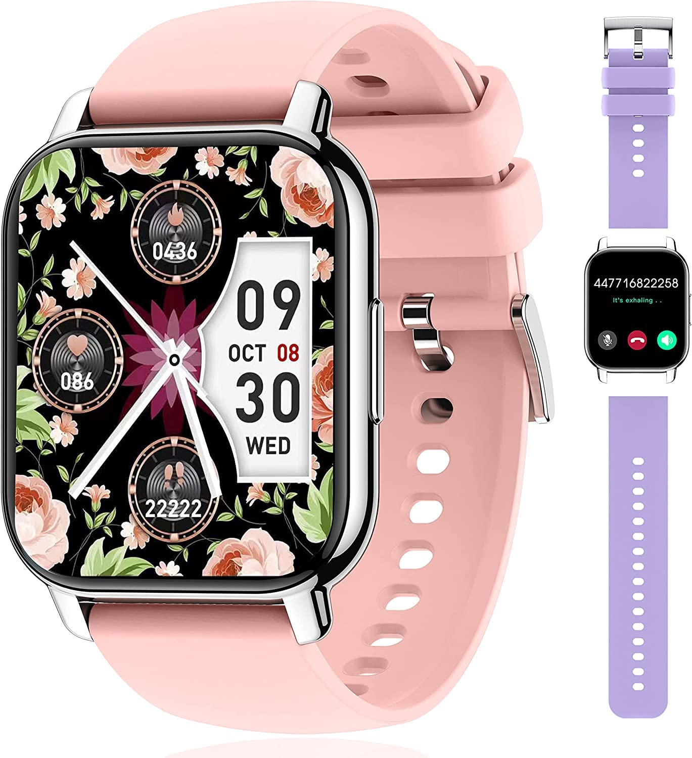 Popglory Smartwatch Uomo Donna Chiamate e Whatsapp, AI Orologio Contapassi 100+ Sports, Assistente, Salute 24/7, Pressione Sanguigna, Cardiofrequenzimetro, SpO2 Sonno, 2 Cinturini per Android iOS