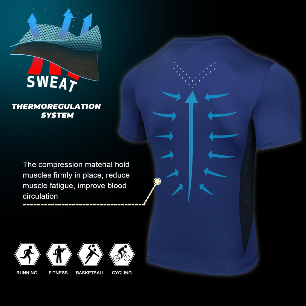AMZSPORT Maglietta a Compressione da Uomo, a Maniche Corte, Funzionale, Cool Dry, per Allenamento e Corsa