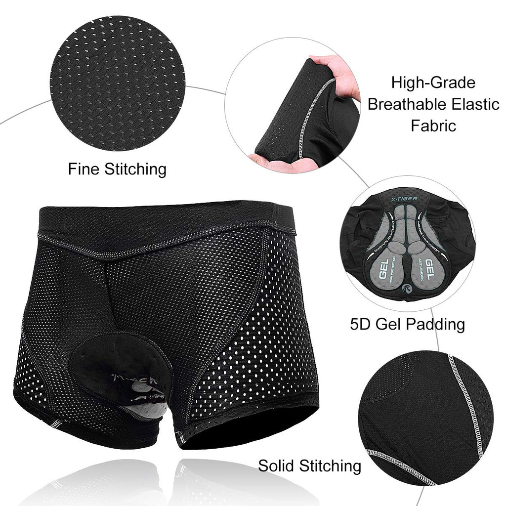 X-TIGER Cuissard cycliste homme avec rembourrage gel 5D respirant sous-vêtement caleçon de cyclisme pour vélo