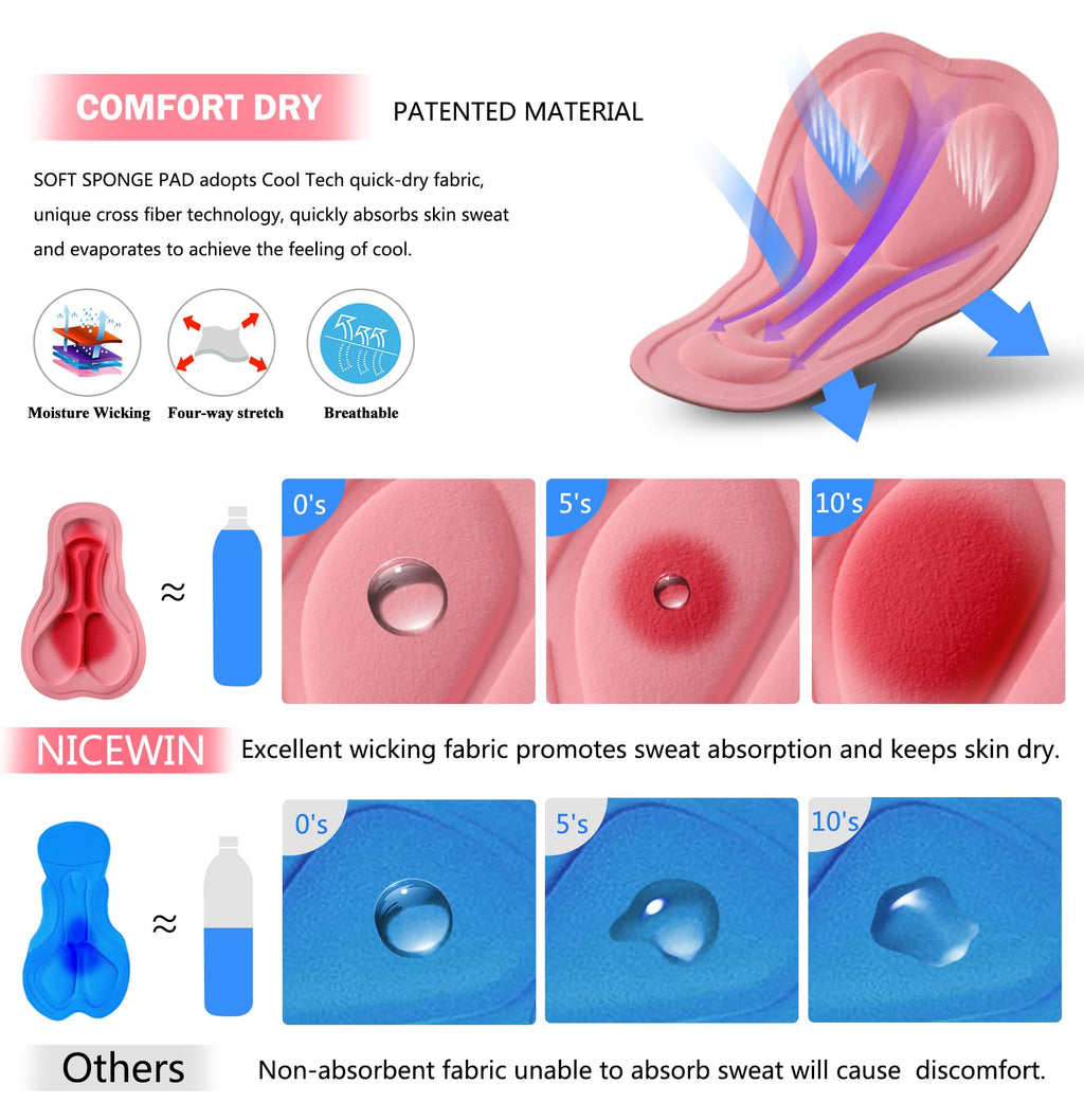 NICEWIN Pantaloncini da Ciclismo Donna Pantaloni Bici Sportivi 3D Gel Imbottiti Asciugatura Rapida per MTB Mutande Bicicletta