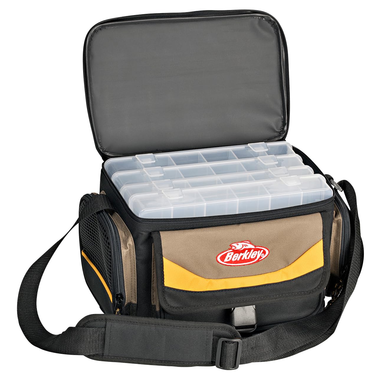 Berkley System - Practica Borsa da Pesca con 4 Scatole per Esche da Pesca e Scatole per Attrezzatura da Pesca con tracolla imbottita