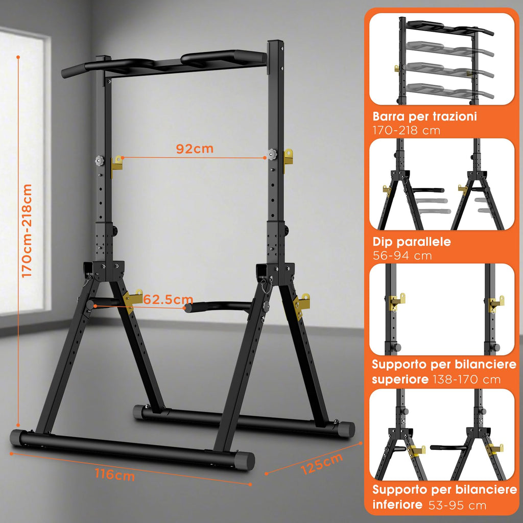 DH FitLife Power Tower Station de Musculation Pliable | Barre de Traction Autoportante avec Barres de Dips Parallèles et Supports d'Haltères/Dossier | Station de Fitness Multifonctionnelle | Power Rack pour Gym à Domicile