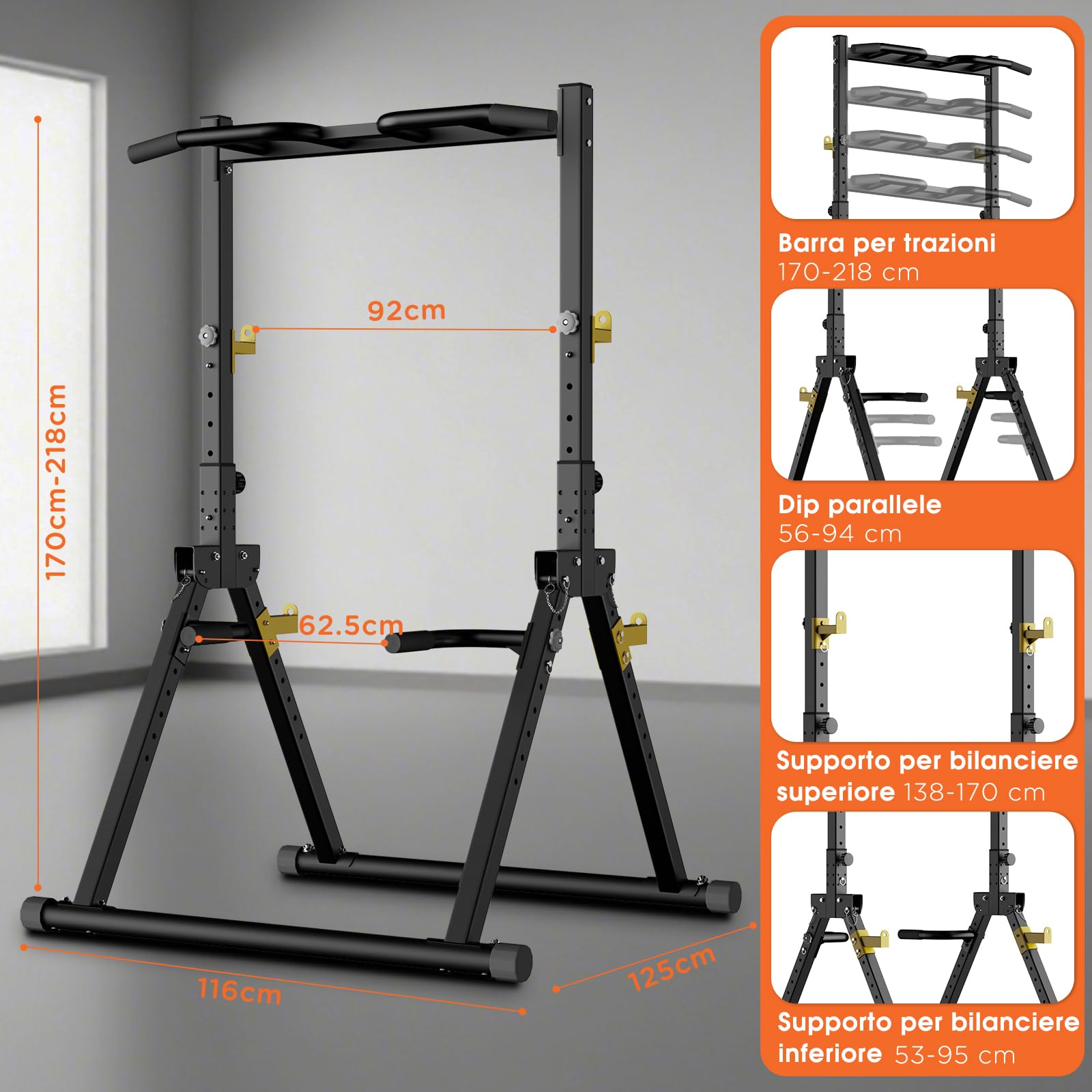 DH FitLife Power Tower Station de Musculation Pliable | Barre de Traction Autoportante avec Barres de Dips Parallèles et Supports d'Haltères/Dossier | Station de Fitness Multifonctionnelle | Power Rack pour Gym à Domicile