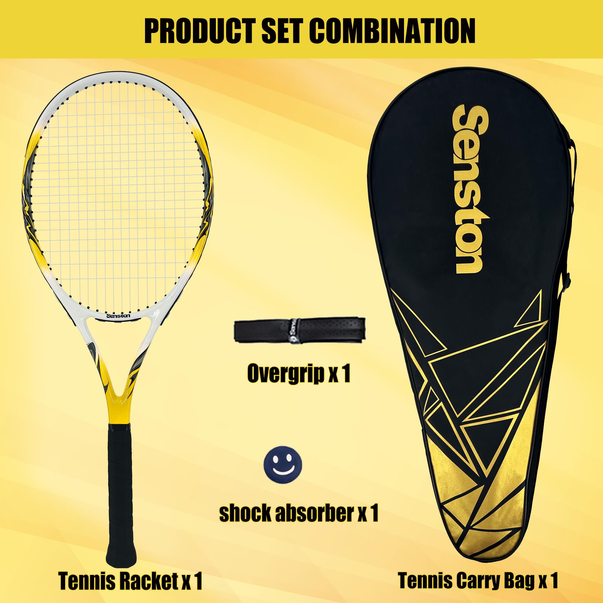 Senston Racchetta da Tennis da 27'', Racchette Tennis con Borsa, Grip da Tennis, Smorzatore di Vibrazioni, Presa e Controllo Eccellenti