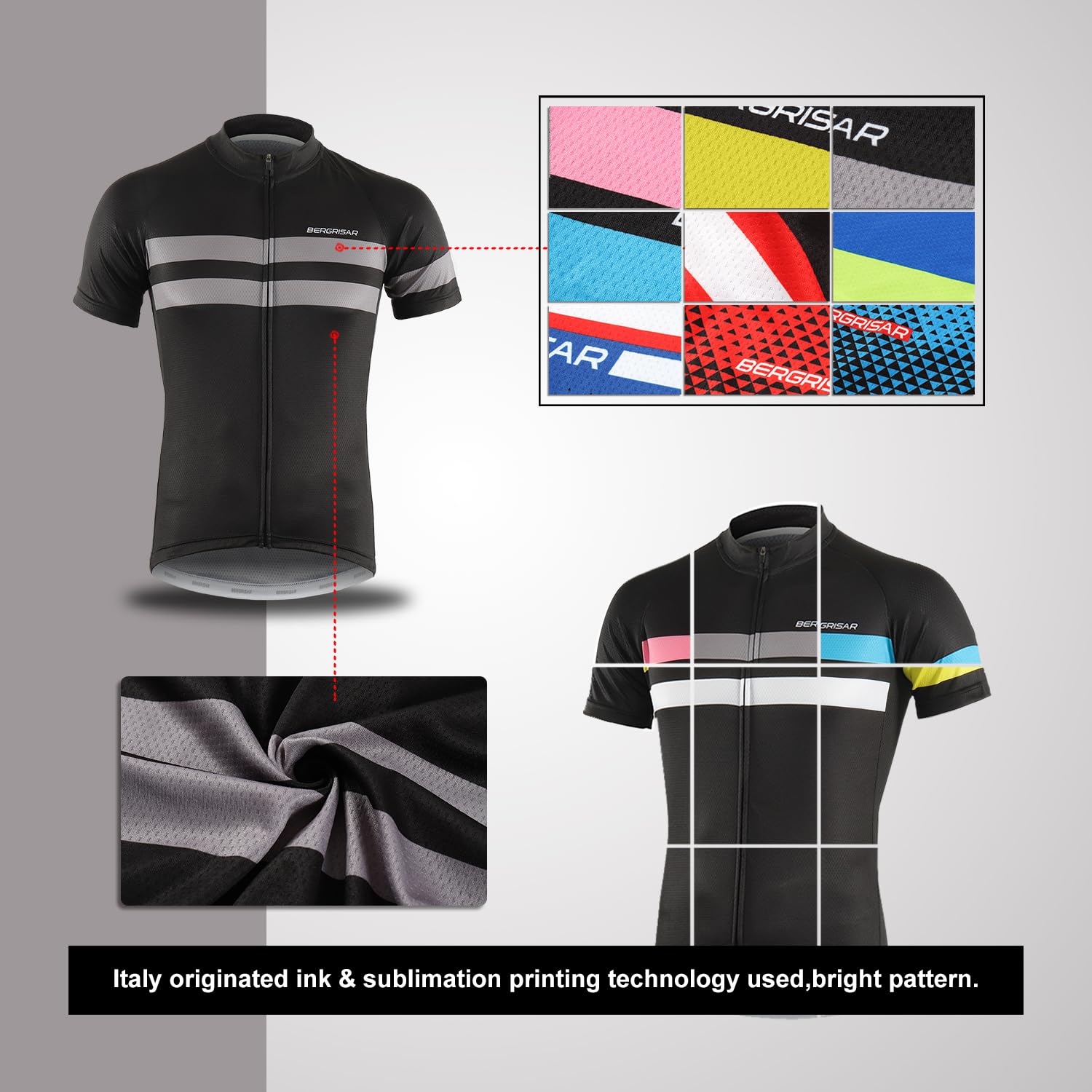 BERGRISAR Maglia da Ciclismo a Maniche Corte da Uomo, Traspirante Leggero Estiva Abbigliamento per MTB Bici