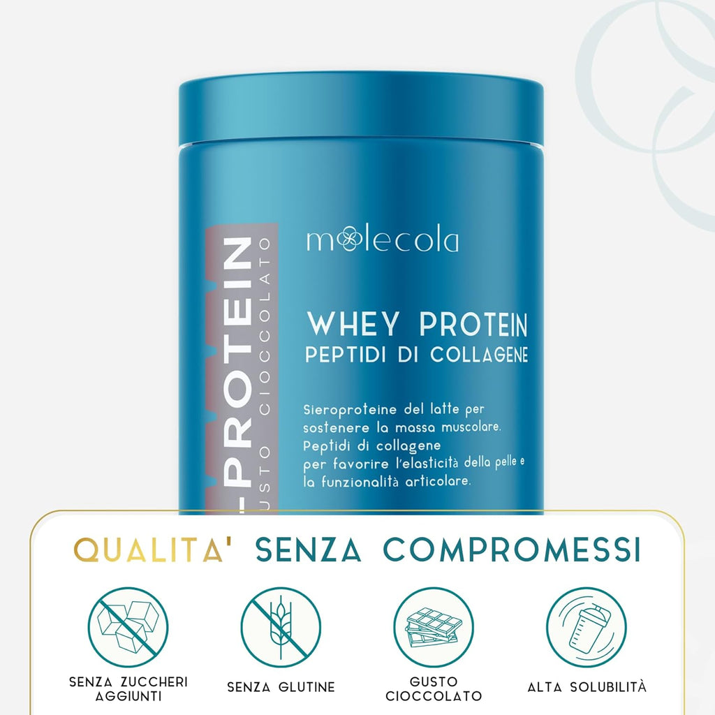 I-PROTEIN Whey Protein, Proteine del Siero del Latte con Peptidi di Collagene Idrolizzato, gusto Cioccolato, Arricchito con Vitamina C, Acido Ialuronico e Biotina