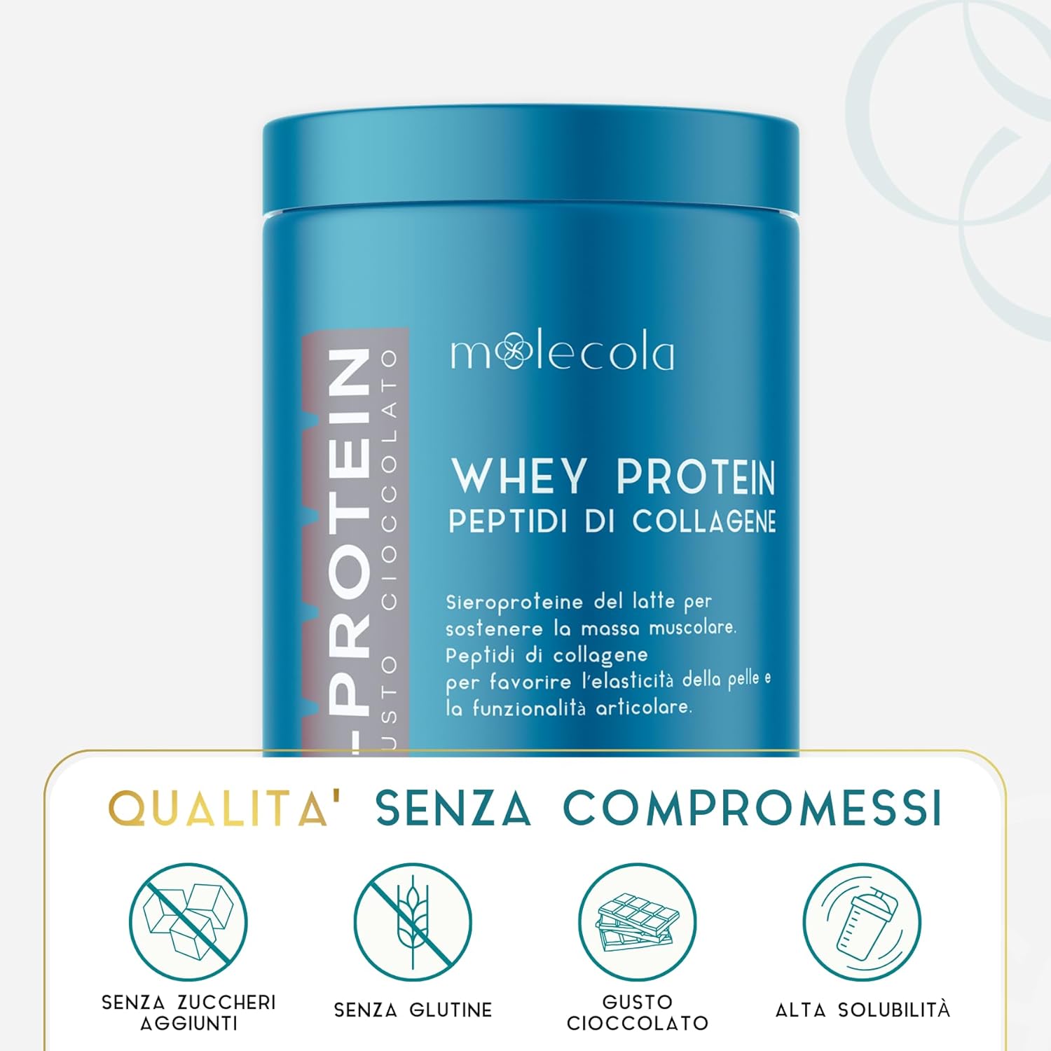 I-PROTEIN Whey Protein, Proteine del Siero del Latte con Peptidi di Collagene Idrolizzato, gusto Cioccolato, Arricchito con Vitamina C, Acido Ialuronico e Biotina