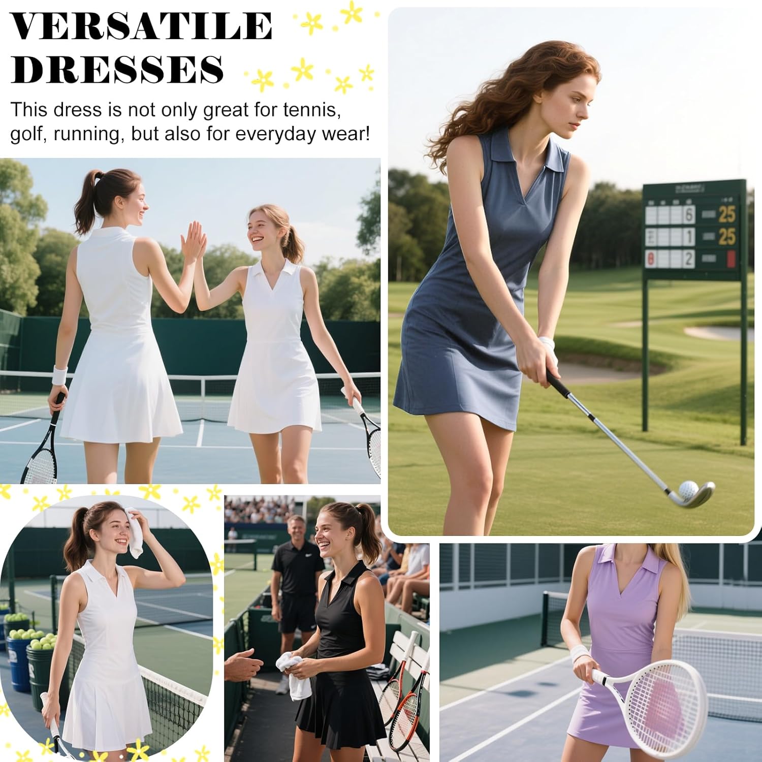 Bezioner Vestito Tennis Donna Vestito Polo con Pantaloncini Vita Alta Abiti da Golf con Tasche Senza Maniche Abito Sportivo
