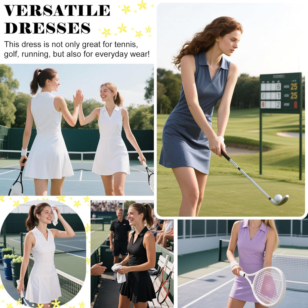 Bezioner Vestito Tennis Donna Vestito Polo con Pantaloncini Vita Alta Abiti da Golf con Tasche Senza Maniche Abito Sportivo
