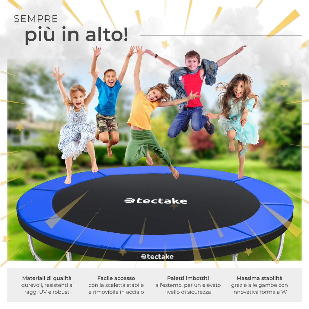 tectake® Trampoline de jardin, pour le fitness et le jeu, pour enfants et adultes, avec filet de sécurité et échelle