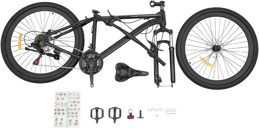 Mountain bike Hardtail 26 pollici bicicletta per adulti con freni a disco a 21 marce, forcella ammortizzata, telaio in acciaio robusto e luci a LED per adulti e ragazzi a partire dai 12 anni
