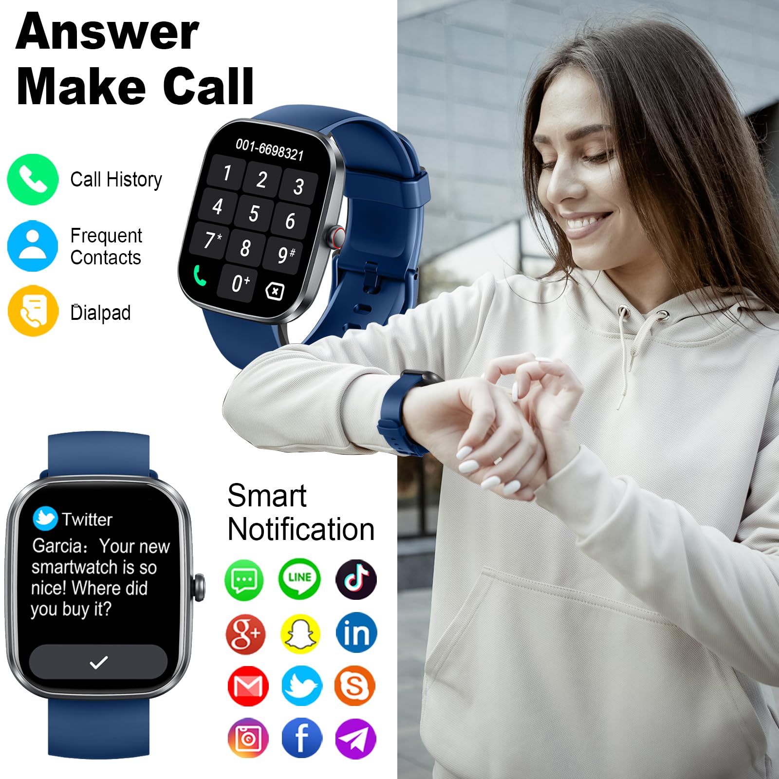 Smartwatch Uomo Militare, Orologio Smartwatch 1.43" con Chiamate Bluetooth, 100+ Modalità Sportive, Batteria 1000 mAh, Monitoraggio Sonno e Cardiofrequenzimetro, Torcia e Bussola per IOS/Android