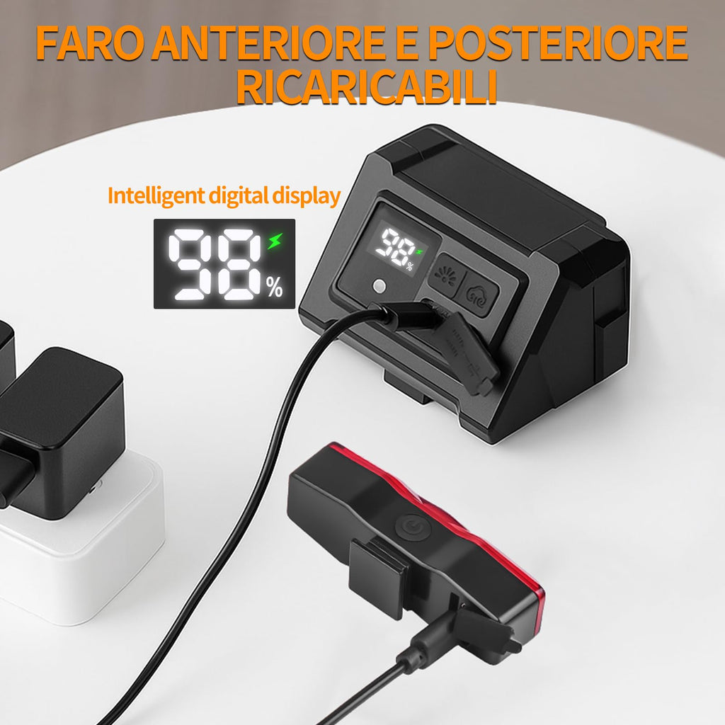 Luci Bici Ricaricabili USB,Luci Bicicletta LED Potenti Super Luminoso 2000 Lumens Luce Bici Anteriore e Posteriore ，Impermeabile IPX5 Set di luci per Bicicletta per Strada e Montagna