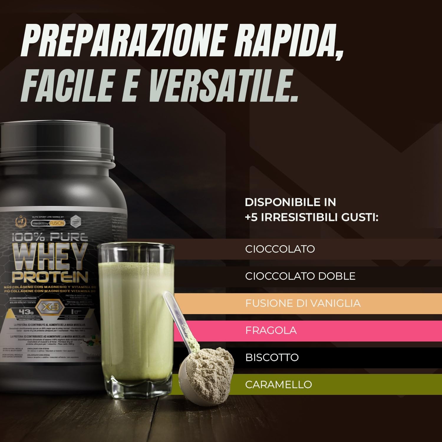 Whey Protein | Proteina Whey pura con Collagene + Magnesio | Migliora i tuoi allenamenti | Protegge e aumenta la massa muscolare | 1000g di proteina (Cioccolato)
