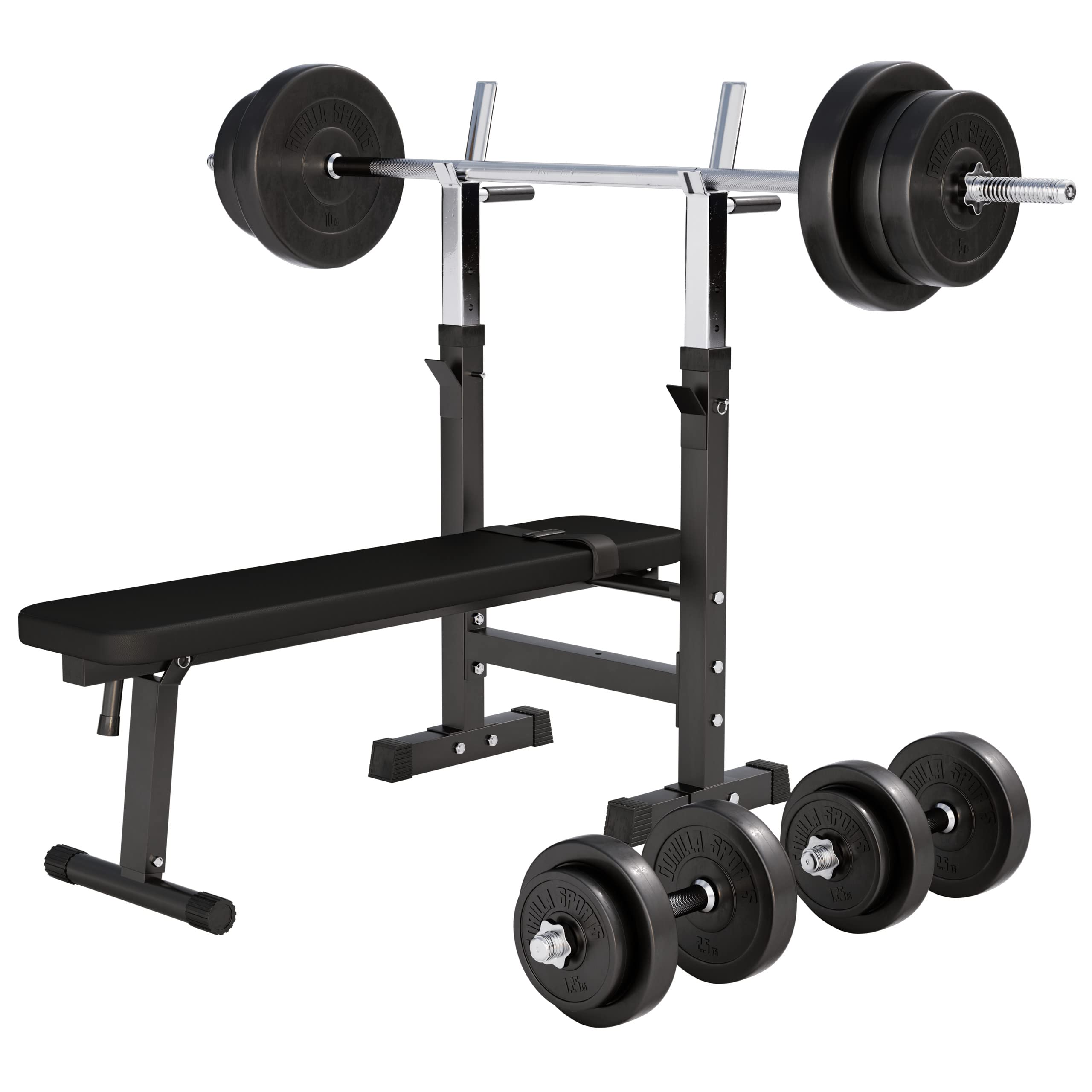 GORILLA SPORTS® Panca Pesi Multifunzione Regolabile – Pieghevole con Porta, Bilanciere e Manubri con Dischi 38/70/100 kg – Piana/Inclinata, Struttura Robusta Max 200 kg – Palestra Casa Fitness