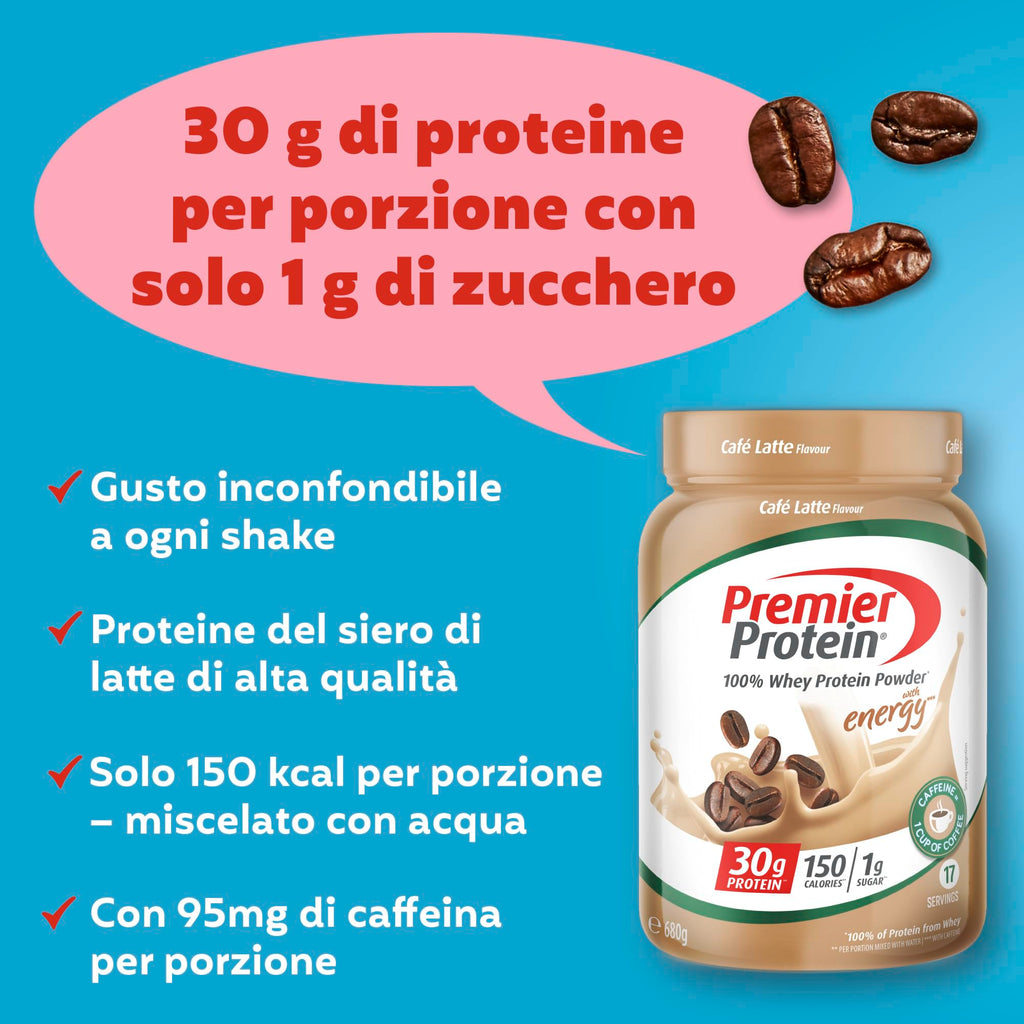 Premier Protein - Whey 100% Proteine in polvere - Café Latte - 680g