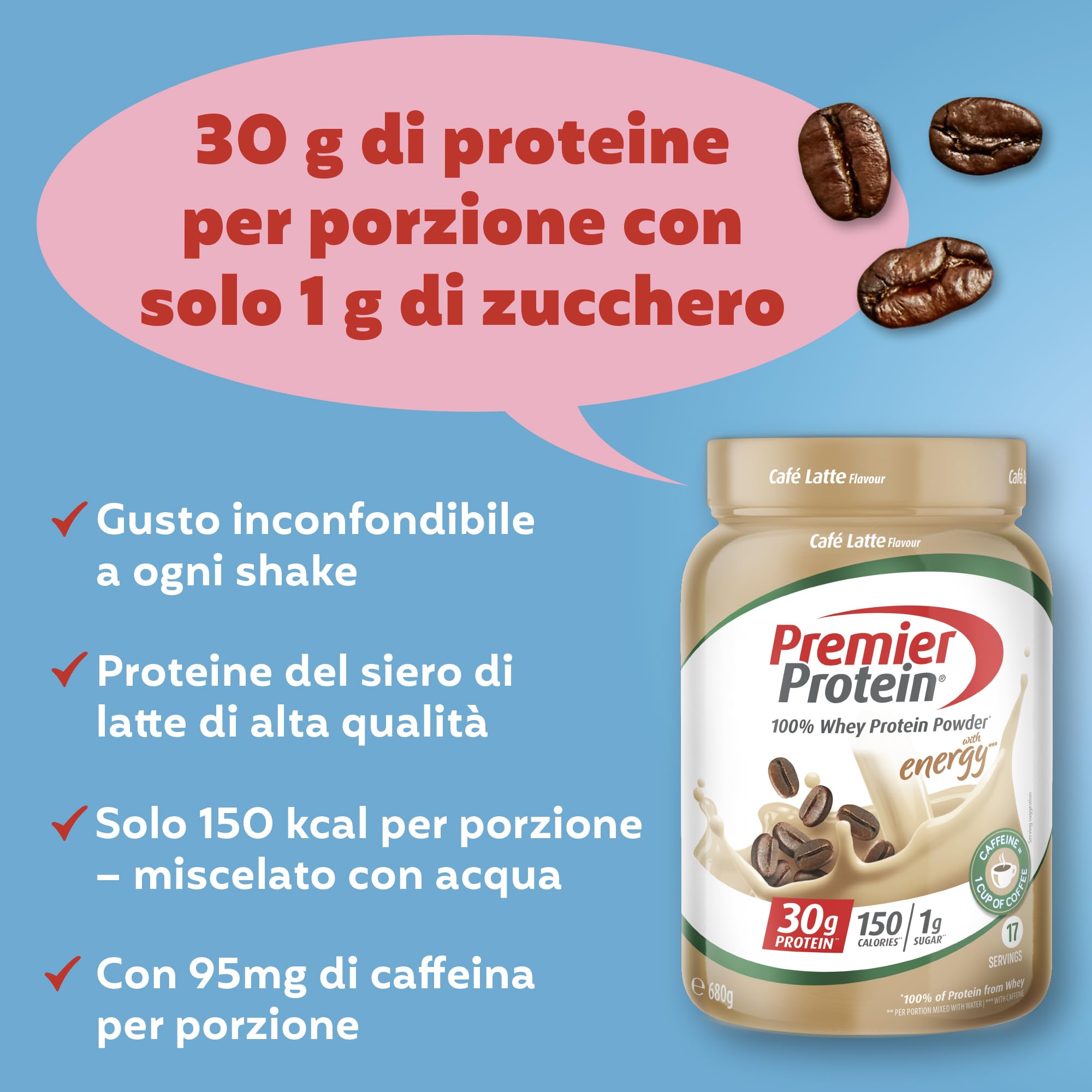 Premier Protein - Whey 100% Proteine in polvere - Café Latte - 680g