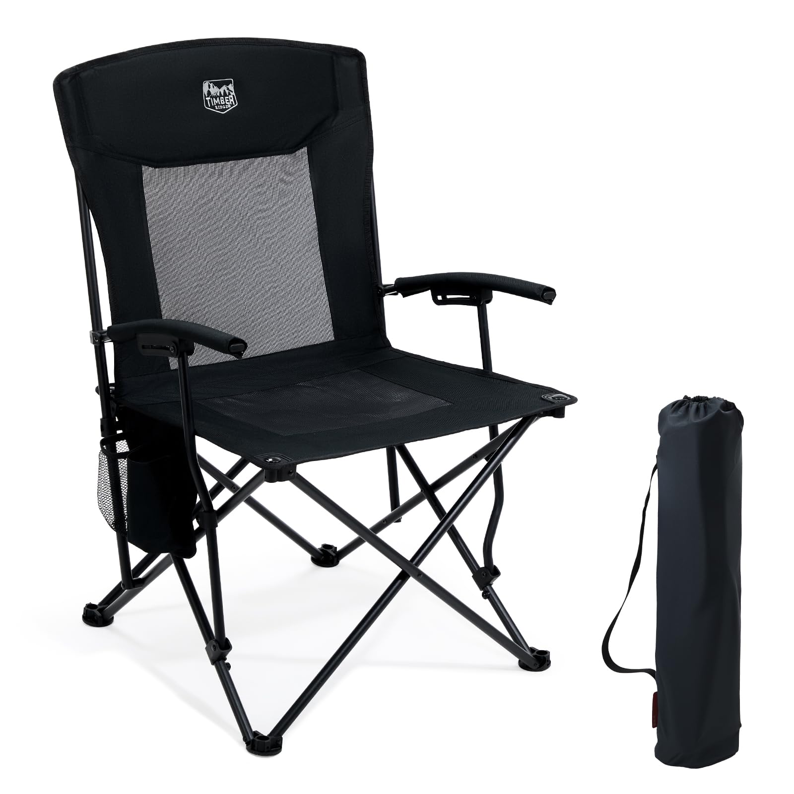 TIMBER RIDGE Sedia da Campeggio Pieghevole Leggera 150 kg Portata Massima, con Schienale Alto e a Rete, Comoda e Portatile per Spiaggia, Festival, Pesca, Giardino, Picnic e Area Pranzo all'aperto