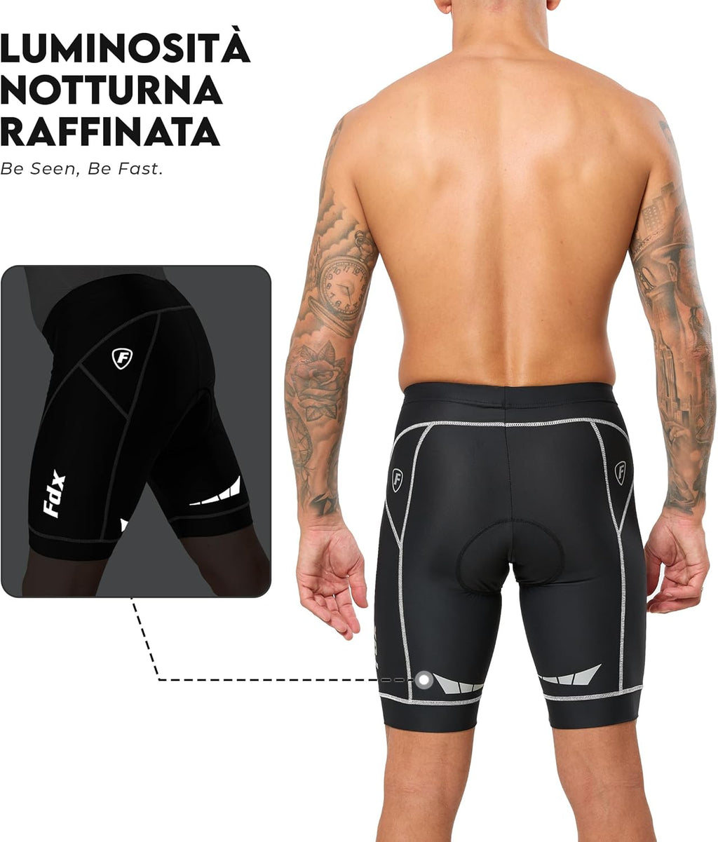FDX Pantaloncini Ciclismo Uomo Imbottiti 3D, Intimo MTB Traspirante e Asciugatura Rapida, Antiscivolo, Shorts Bici da