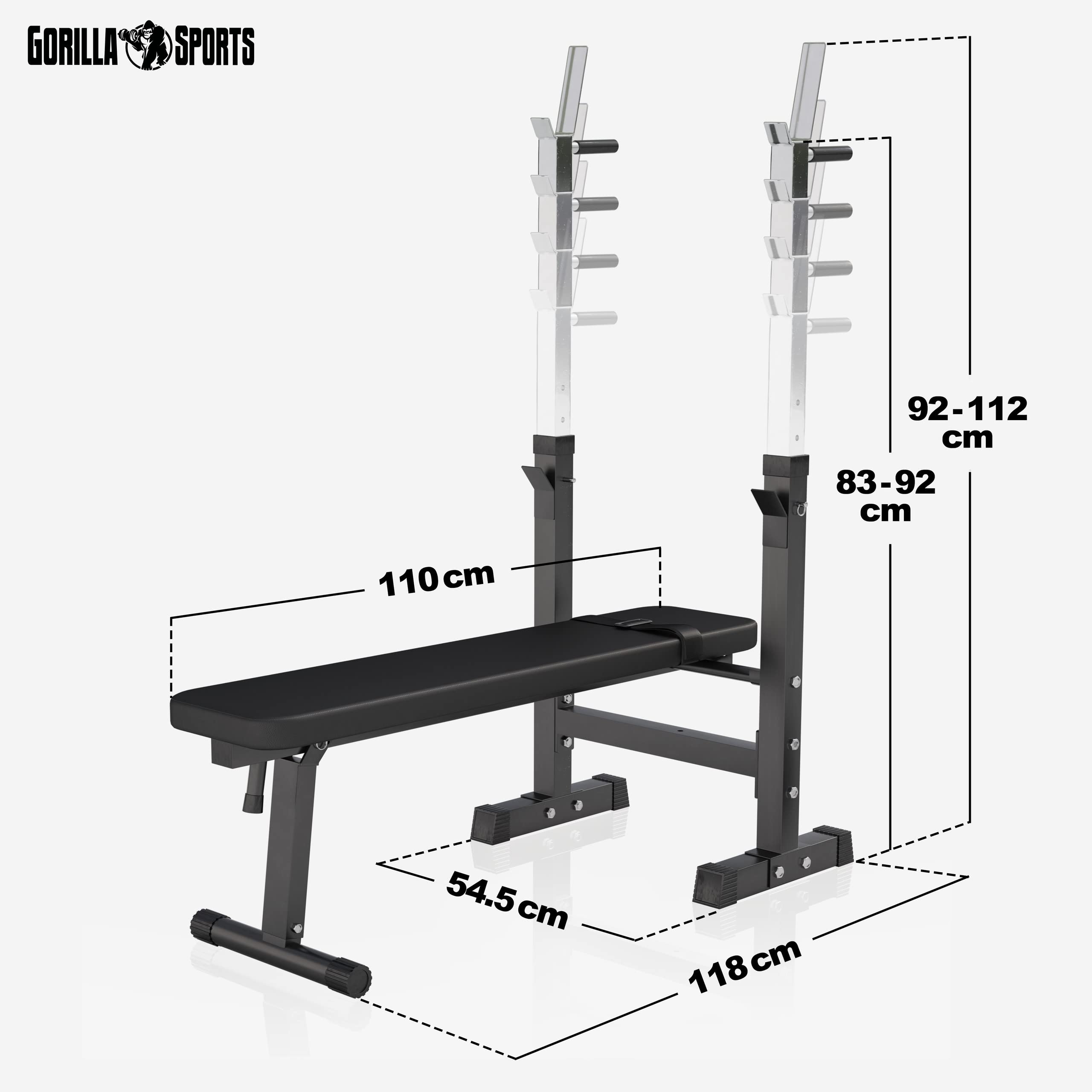 GORILLA SPORTS® Panca Pesi Multifunzione Regolabile – Pieghevole con Porta, Bilanciere e Manubri con Dischi 38/70/100 kg – Piana/Inclinata, Struttura Robusta Max 200 kg – Palestra Casa Fitness