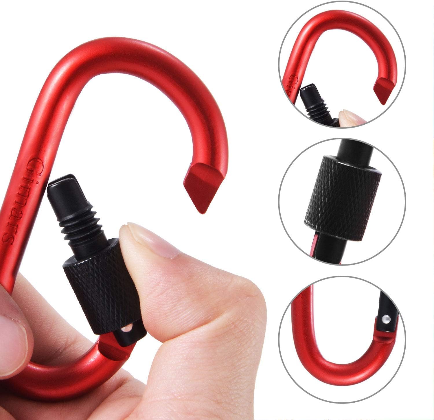 Gimars Upgrade 8cm*10pz Moschettoni con Tappo a Vite Colorati,Moschettoni in lega di Alluminio Froma D Portachiavi Oggetti Moschettone Gancio per Campeggio Pesca Trekking Viaggio
