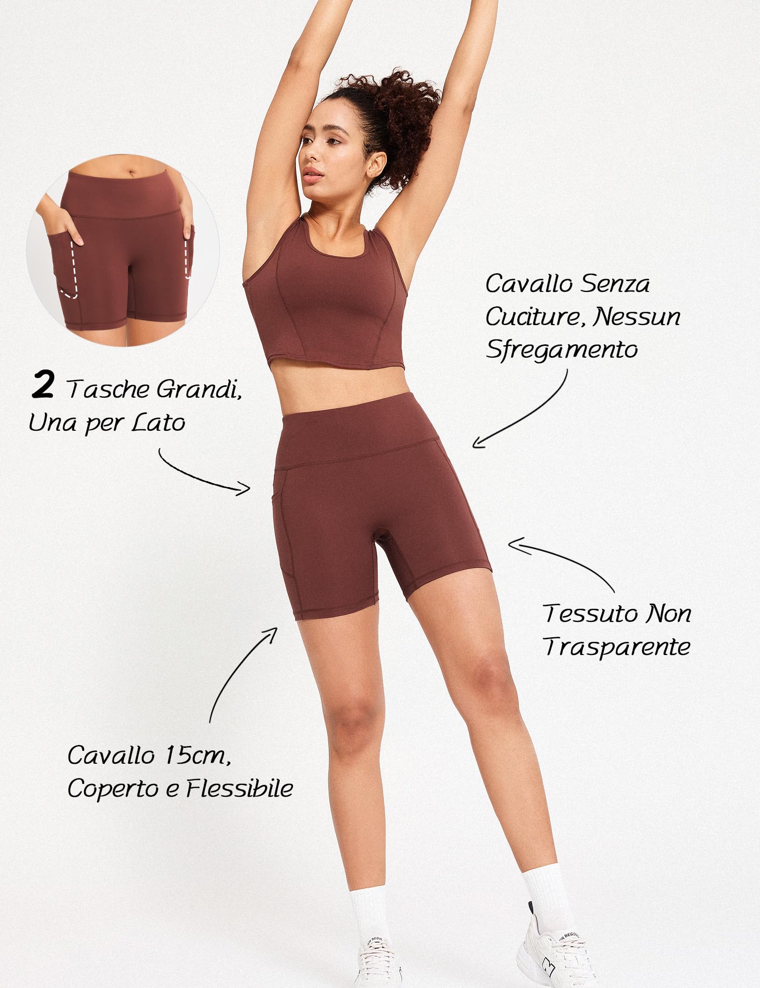 Yogaration Pantaloncini Palestra Donna, Shorts Sportivi Vita Alta con Tasche, Leggins Corti Push up Senza Cuciture per Yoga Fitness Gym Sport Estivi