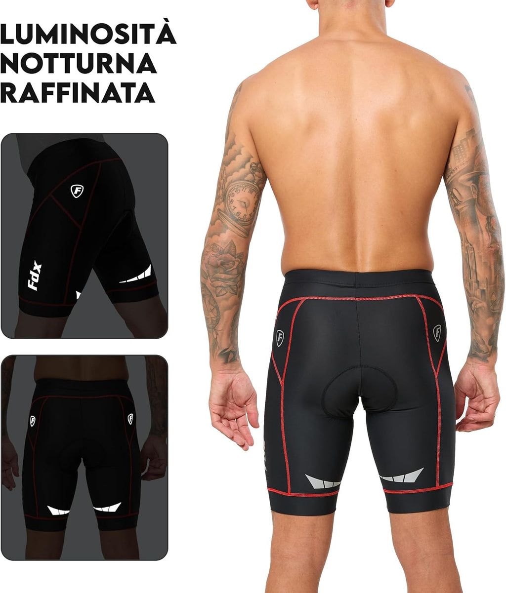 FDX Pantaloncini Ciclismo Uomo Imbottiti 3D, Intimo MTB Traspirante e Asciugatura Rapida, Antiscivolo, Shorts Bici da