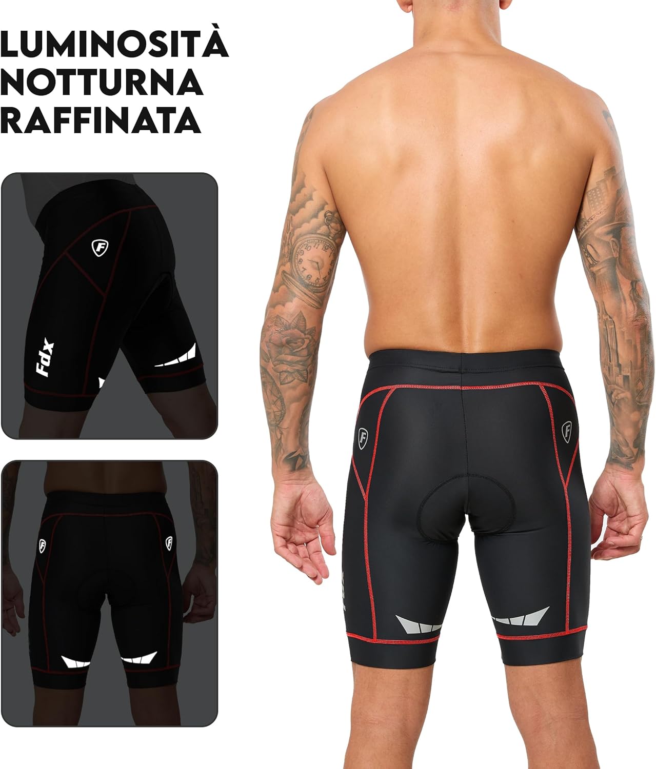 FDX Pantaloncini Ciclismo Uomo Imbottiti 3D, Intimo MTB Traspirante e Asciugatura Rapida, Antiscivolo, Shorts Bici da