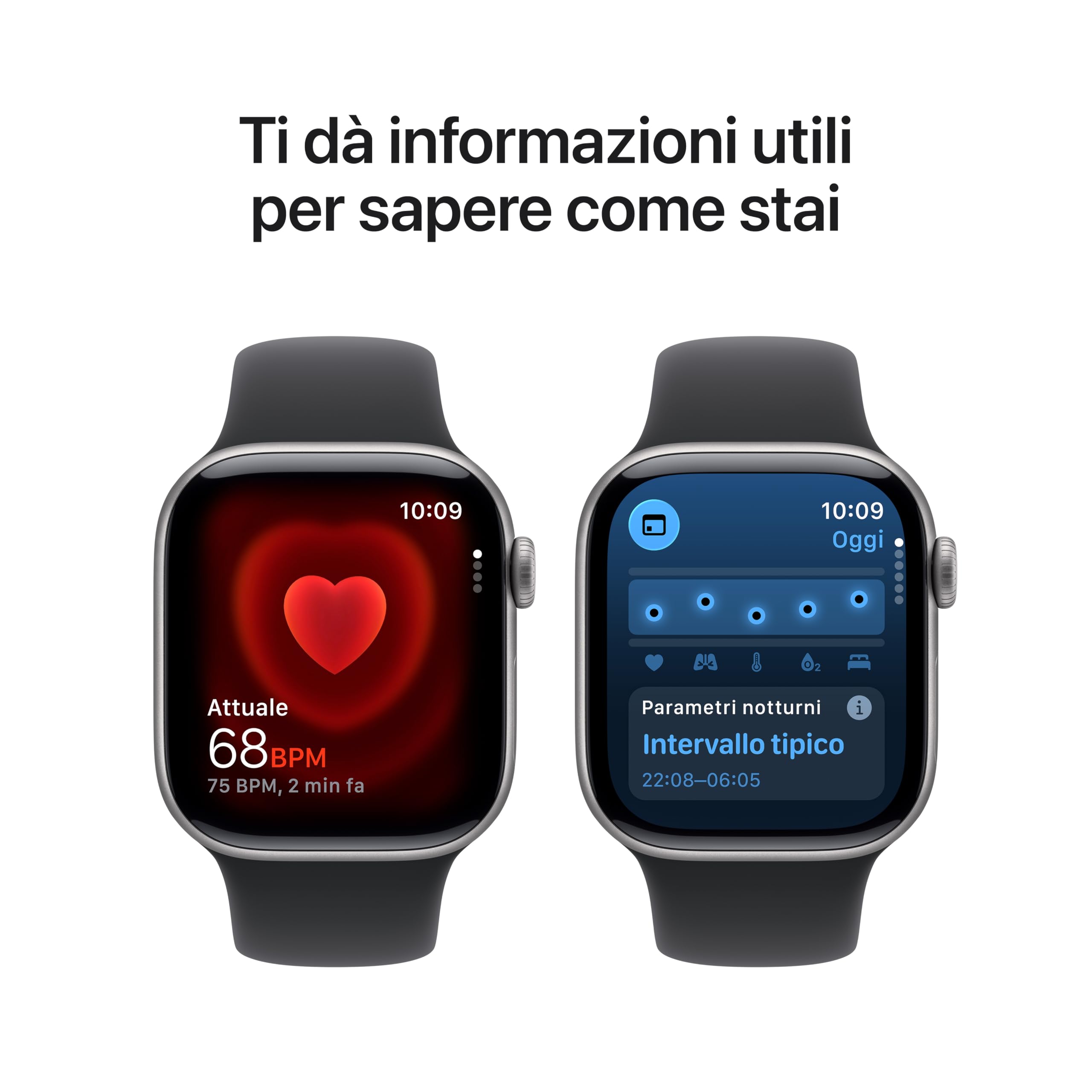 Apple Watch Series 11 GPS, Cassa 46 mm in alluminio Jet Black con Cinturino Sport nero - M/L
