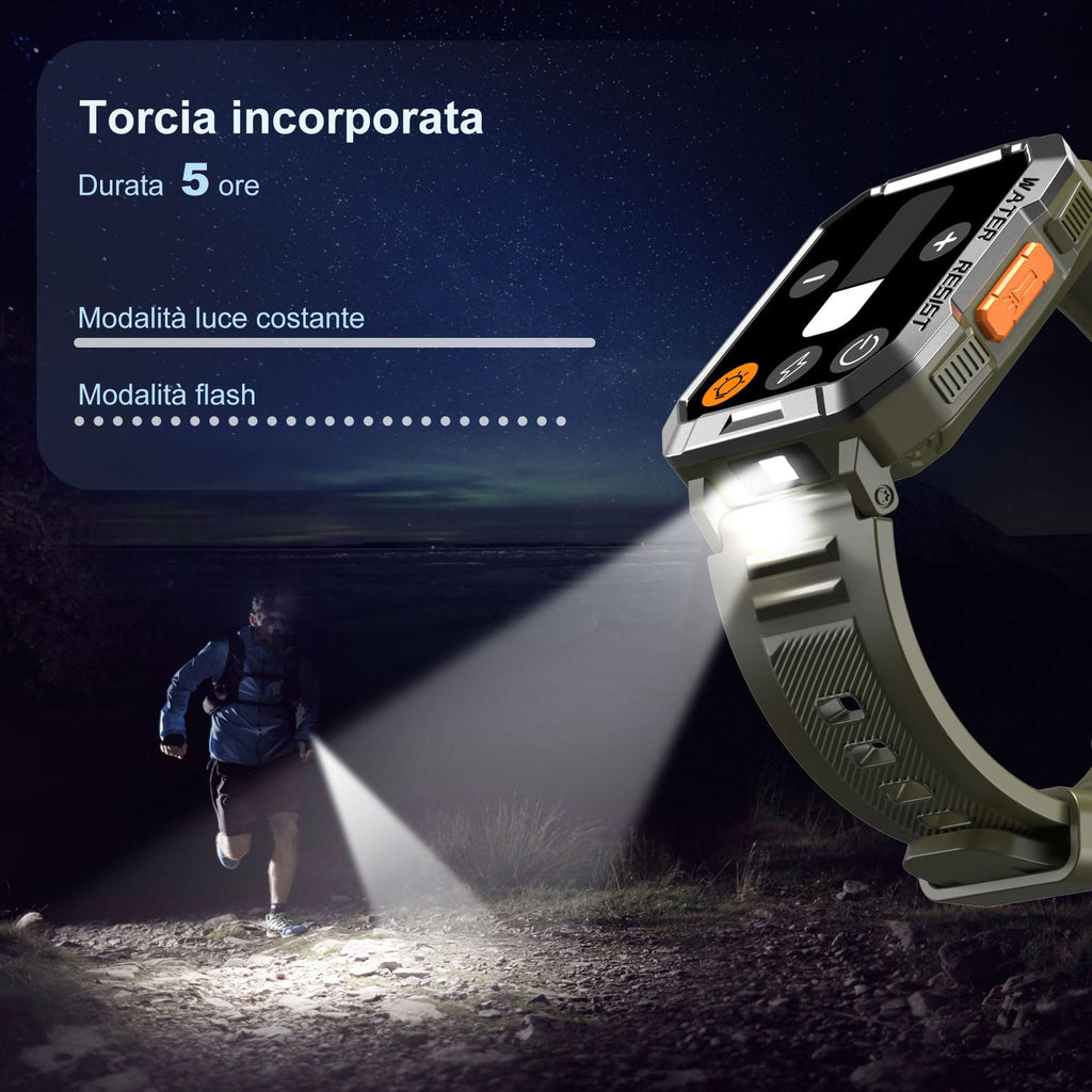 Blackview Smartwatch Uomo, Orologio Intelligente Fitness con Chiamate Bluetooth, 2.01" Militari Smart Watch Tracker 100+ Modalità Sportive/Cardiofrequenzimetro/SpO2/Torcia/Bussola per Android iOS