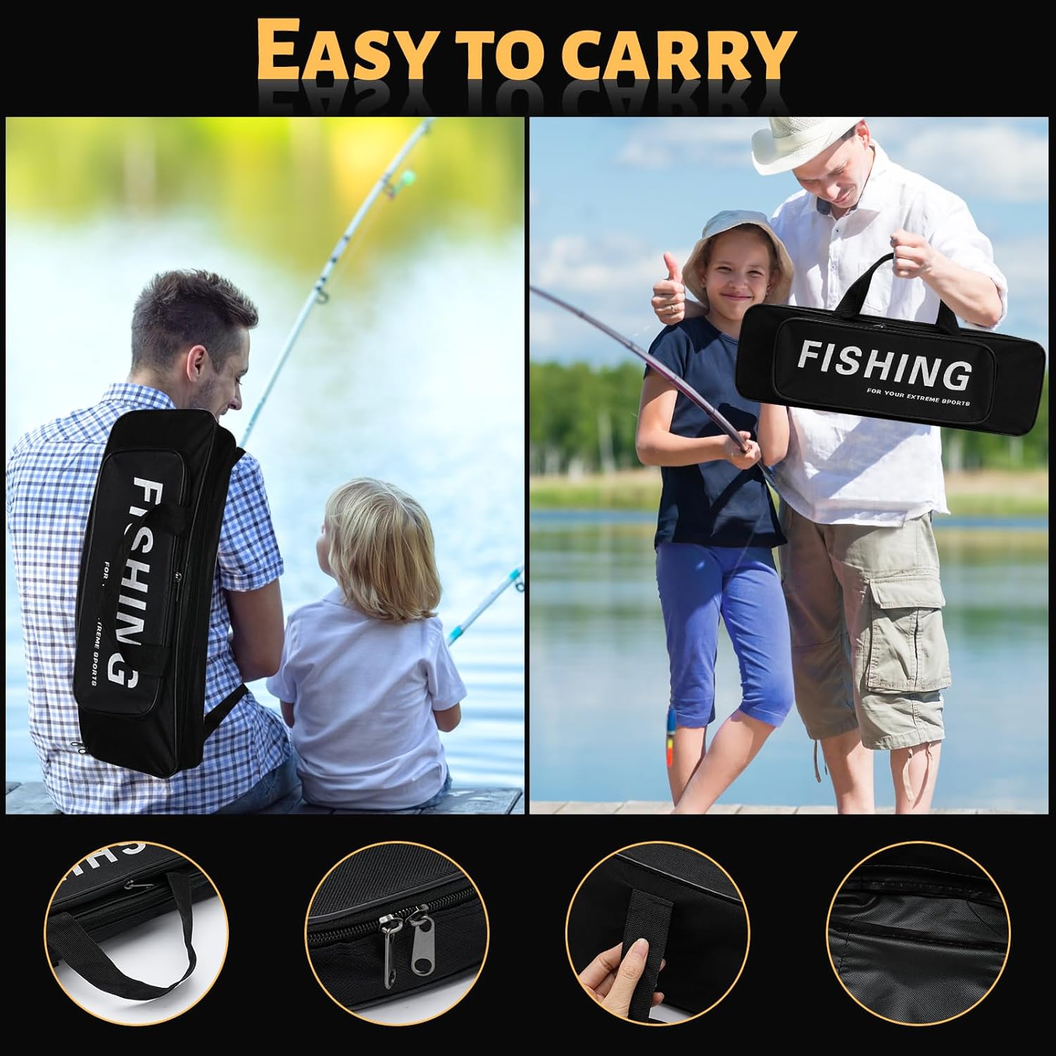 Set Combinato Canna da Pesca Telescopica e Mulinello, Kit Completo con Lenza, Accessori per Esche, Borsa per il Trasporto - Combo per Pesca