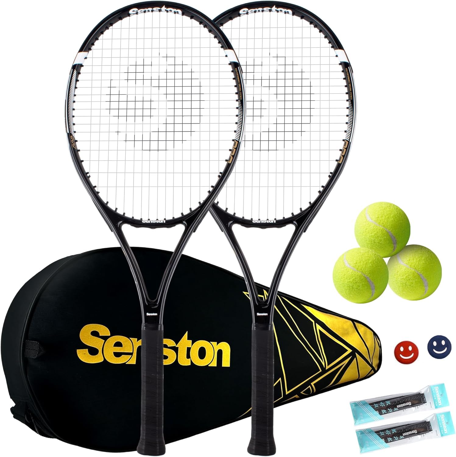Senston Racchette da Tennis Professionali da 27" (68,5 cm), per 2 Giocatori, con copertura, overgrip da tennis, smorzatore di vibrazioni