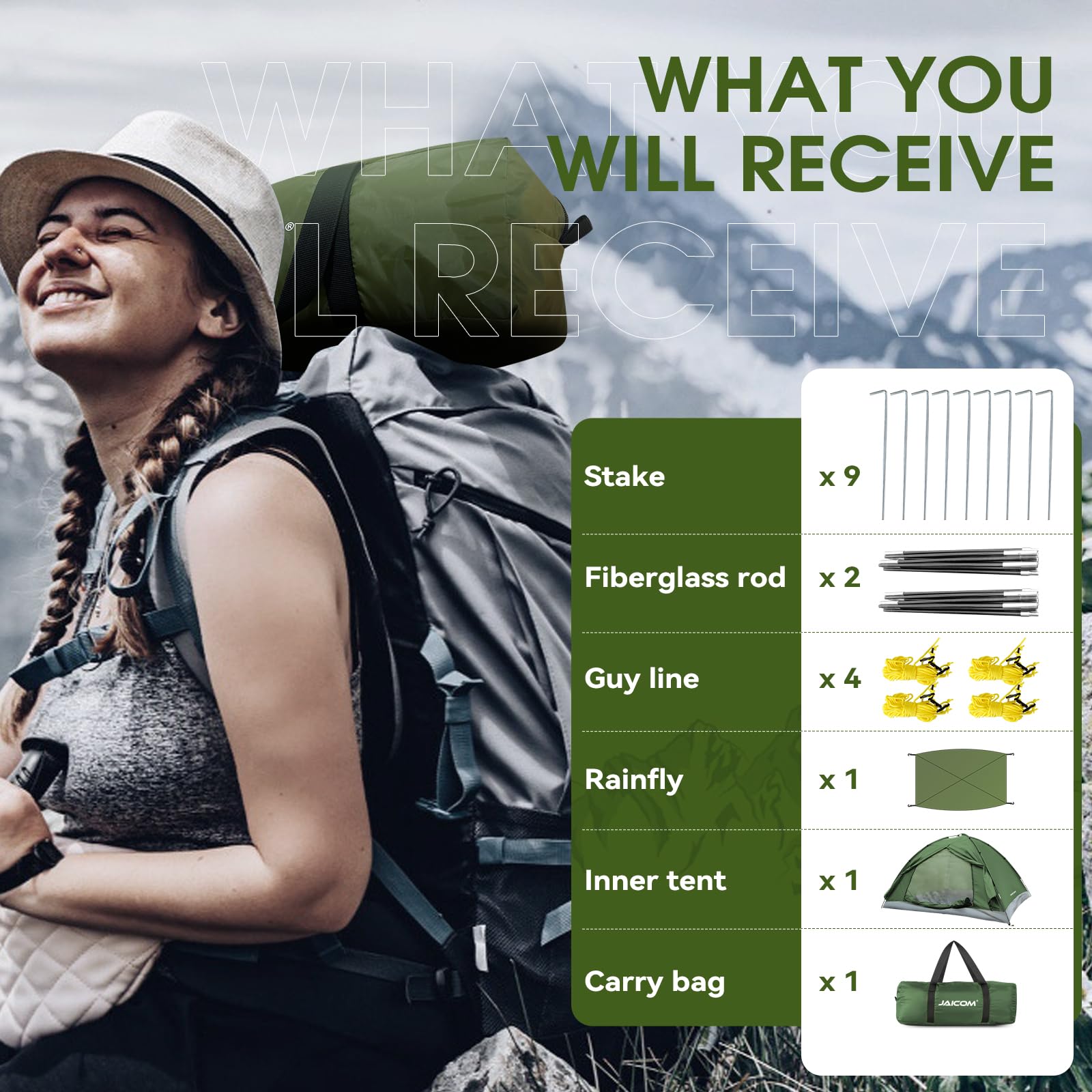 JAICOM Tenda da Campeggio per 1-4 Persone, Ultraleggera Impermeabile Tende igloo Tenda Campeggio per 3-4 Stagioni, Facile da installare, Ideale per Campeggio, Trekking, Spiaggia, Arrampicata