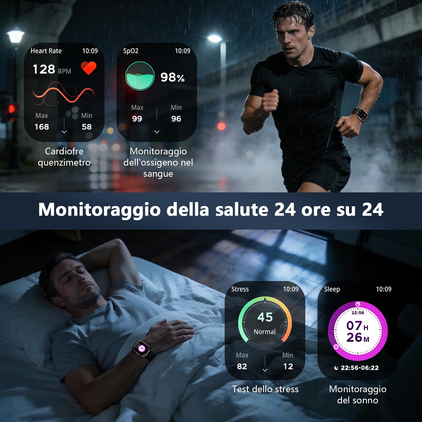 Blackview Smartwatch Uomo, Orologio Intelligente Fitness con Chiamate Bluetooth, 2.01" Militari Smart Watch Tracker 100+ Modalità Sportive/Cardiofrequenzimetro/SpO2/Torcia/Bussola per Android iOS