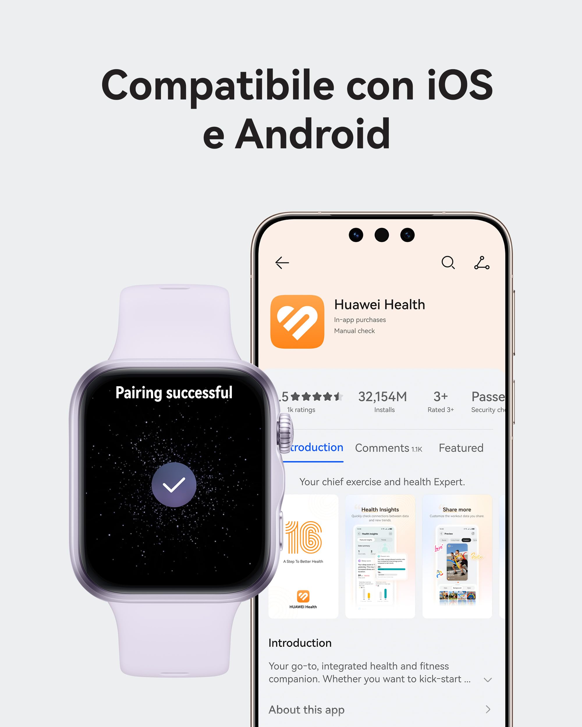 HUAWEI WATCH FIT 5 Smartwatch, Schermo AMOLED HD da 1,82", Design Raffinato, Pagamento NFC, Rilevamento Cadute, Batteria a lunga durata, Monitoraggio della salute, 5 ATM, Android & iOS, Nero
