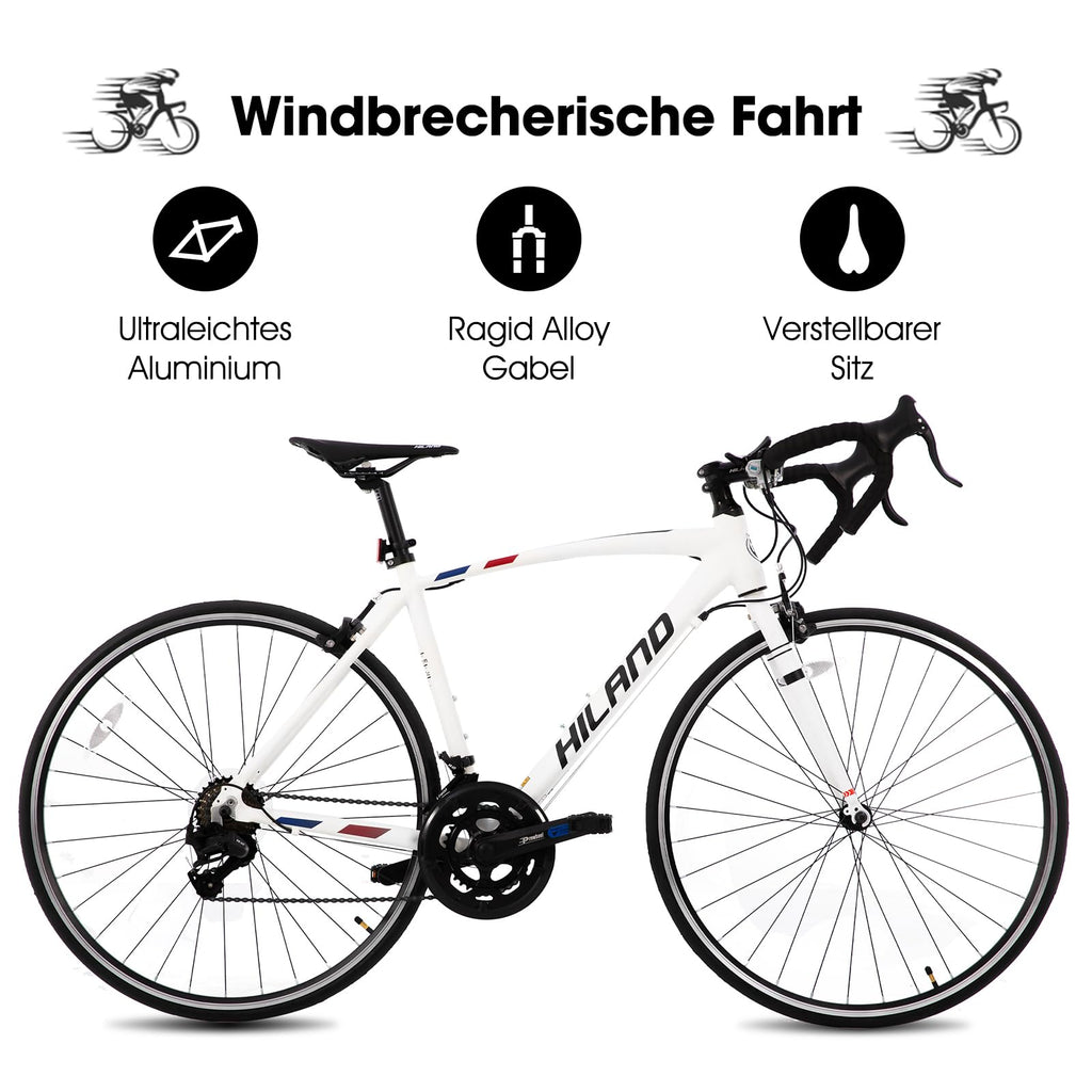 HILAND Alliance Bici da Strada 28”, 14 Velocità, Telaio in Alluminio da 49/53/57 cm, 700C Bicicletta da Città e da Pendolare per Uomo e Donna, Nero/Bianco