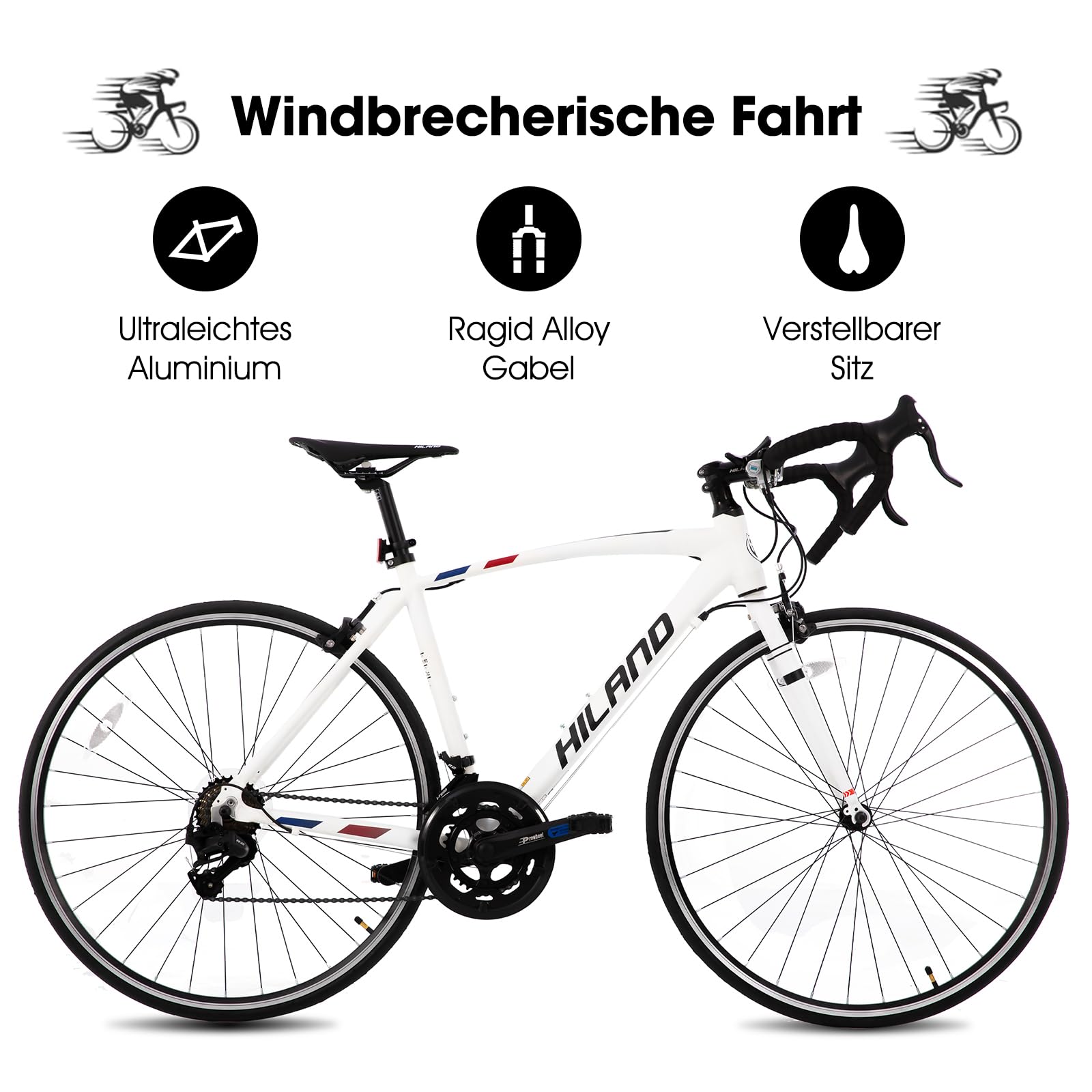 HILAND Alliance Bici da Strada 28”, 14 Velocità, Telaio in Alluminio da 49/53/57 cm, 700C Bicicletta da Città e da Pendolare per Uomo e Donna, Nero/Bianco