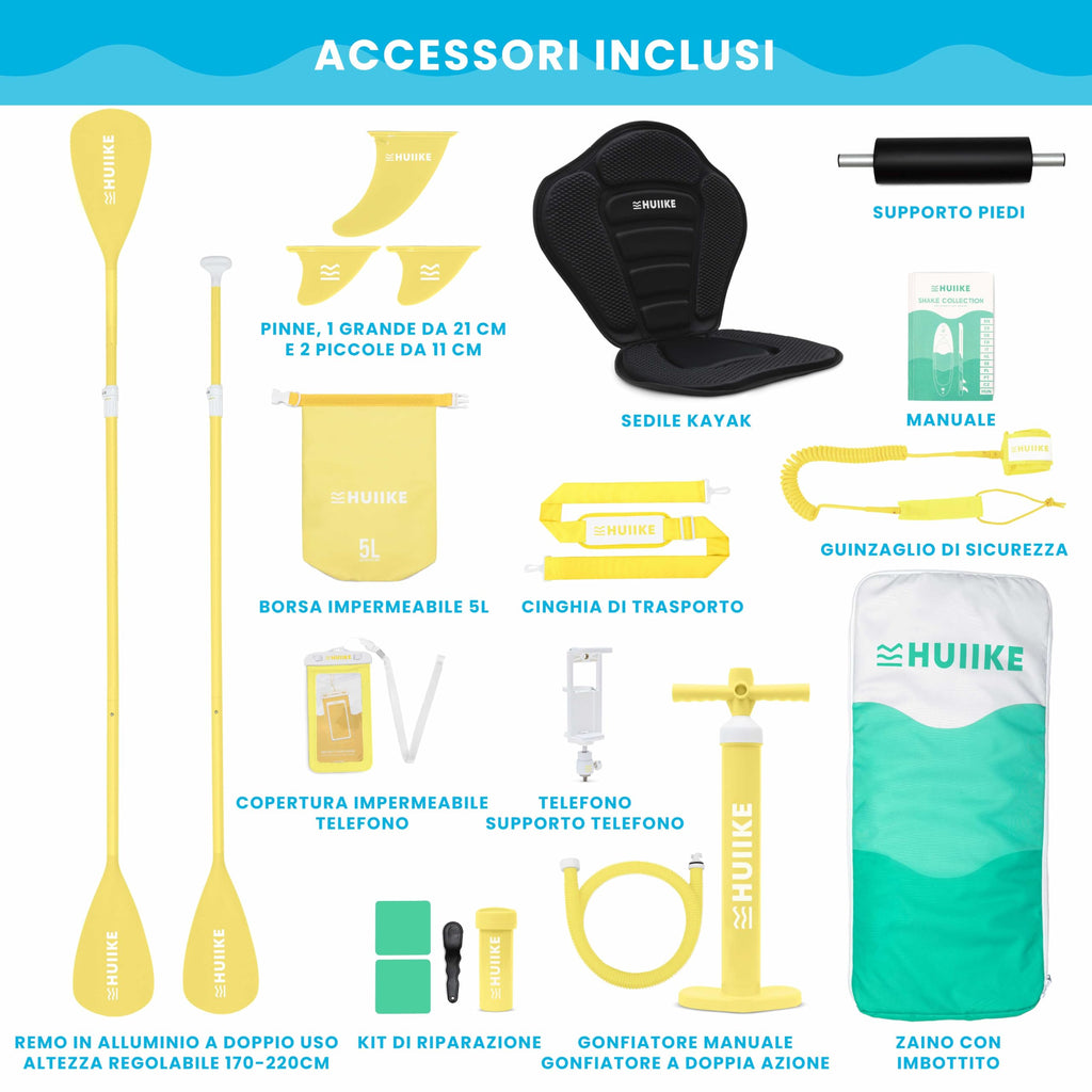 HUIIKE Tavola Sup Gonfiabile Adulti con Accessori Inclusi, Pagaia, Pinne, Pompa. Stand Up Paddle Board con Grande Stabilità e Resistenza. 305 x 84 x 15 cm, Carico Massimo 130 kg