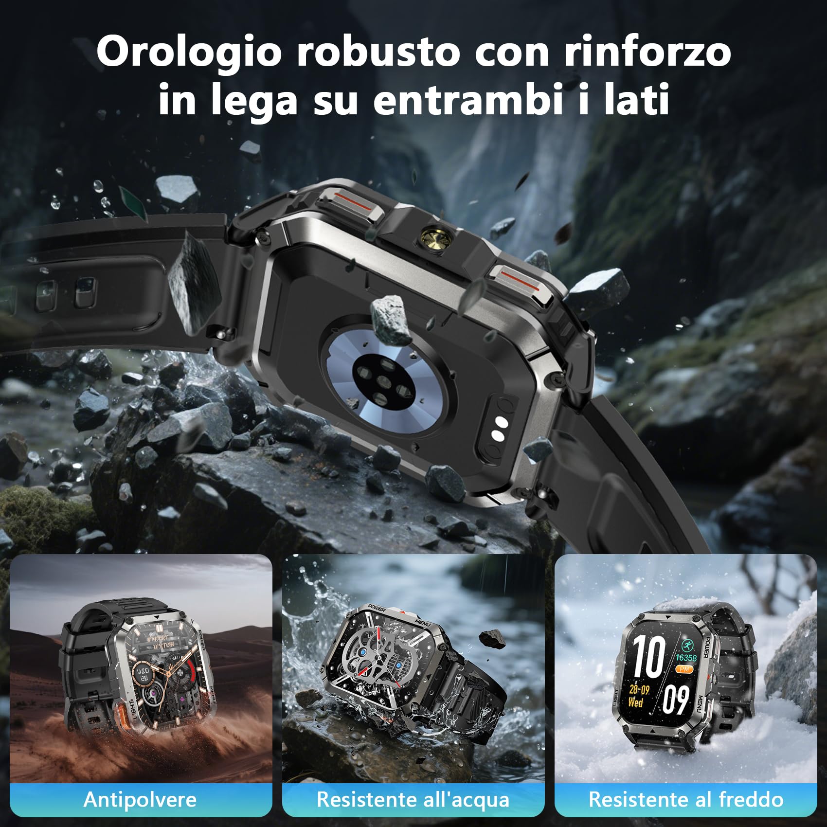 Blackview Smartwatch Uomo, Orologio Intelligente Fitness con Chiamate Bluetooth, 2.01" Militari Smart Watch Tracker 100+ Modalità Sportive/Cardiofrequenzimetro/SpO2/Torcia/Bussola per Android iOS