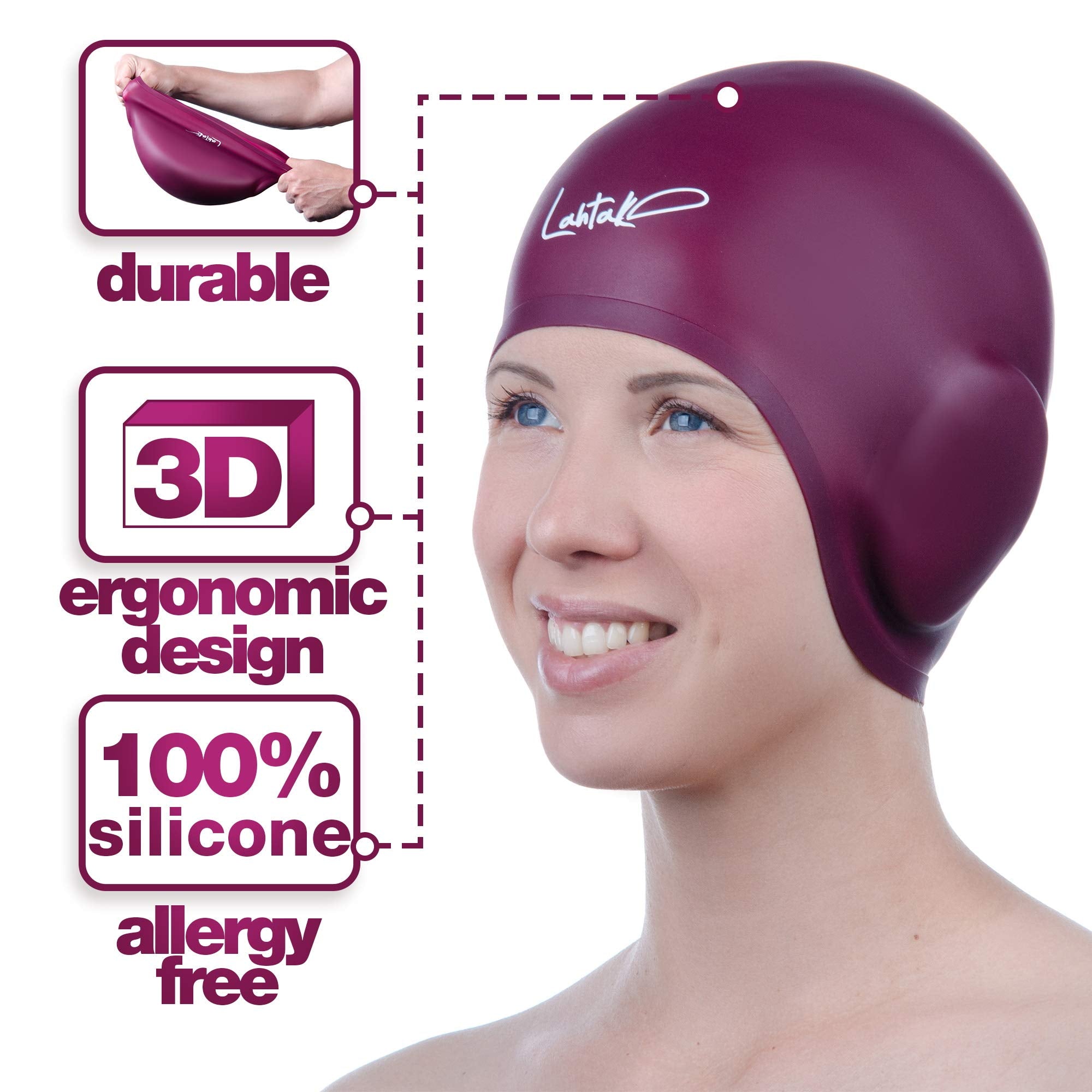 Cuffia da Nuoto per la Protezione delle Orecchie 3D - Cuffia Piscina Donna Uomo - Cuffia Nuoto Silicone Impermeabile - Cuffia Doccia Donna - Cuffia Piscina Capelli Lunghi e Corti