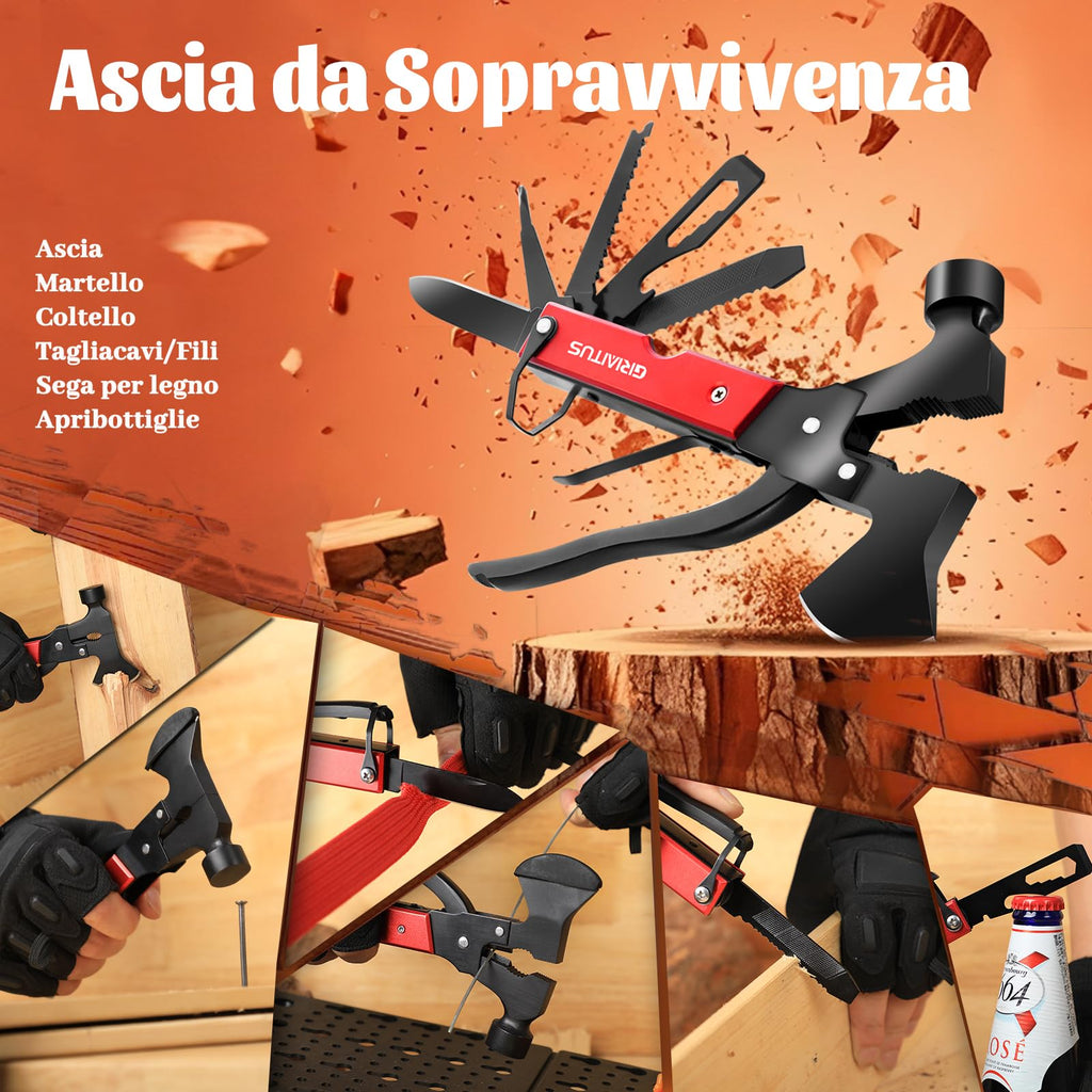 Campeggio Accessori Utili 16in1 Multitool Ascia Sopravvivenza Idee Regalo Uomo Regali Natale con Coltello Martello Pinze Seghetto Cacciavite