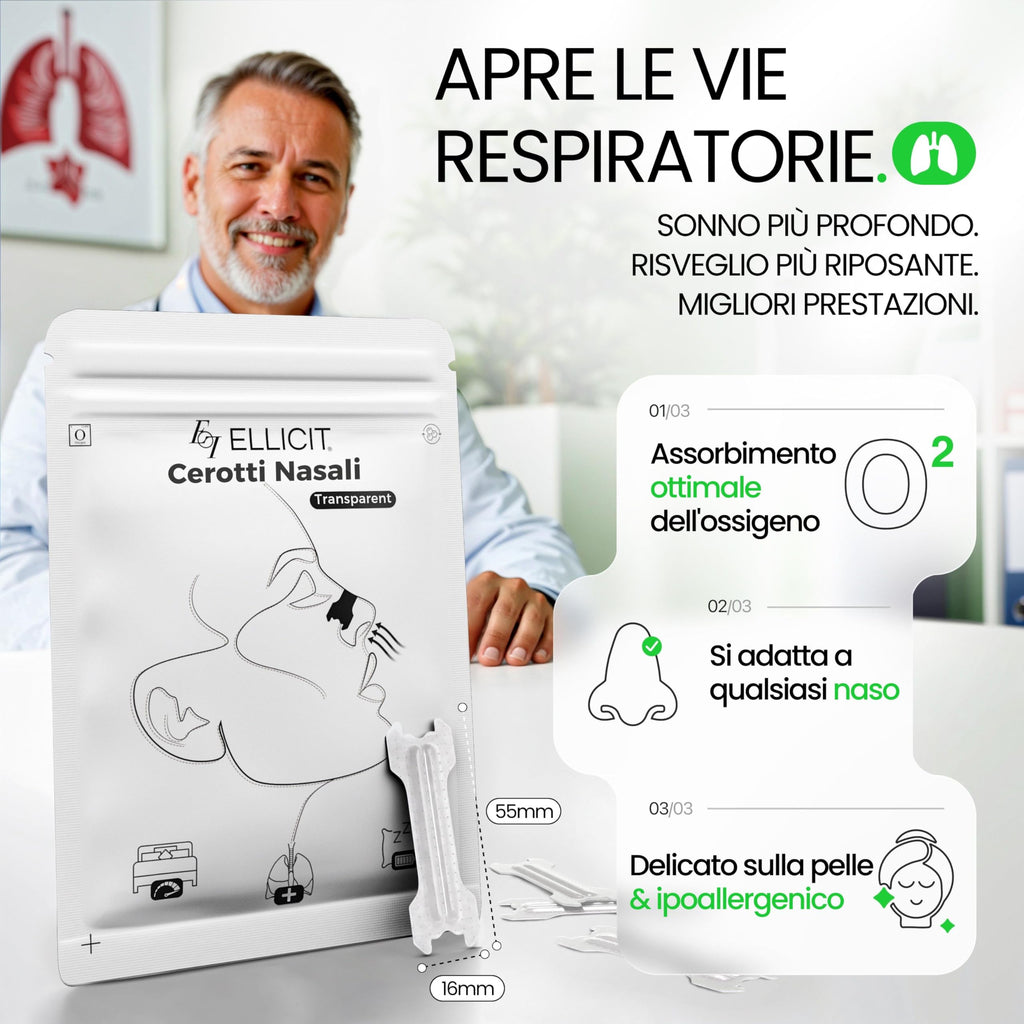 Ellicit Cerotti Nasali, 30 cerotti naso di qualità superiore, cerotti per non russare, tenuta extra per una migliore qualità del sonno, Alivia la congestione nasale, nasal strip [univ.] (Nero)