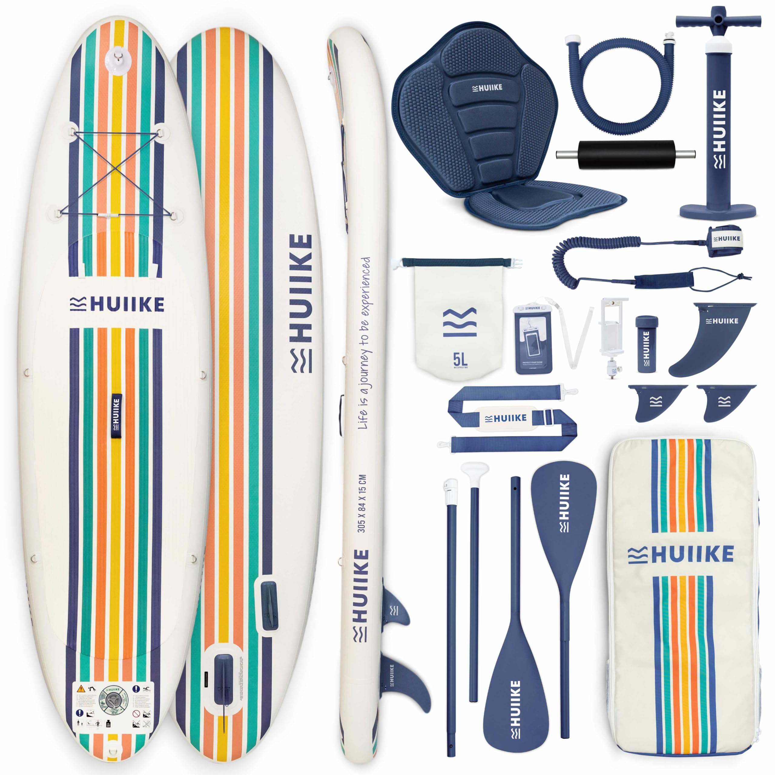 HUIIKE Tavola Sup Gonfiabile Adulti con Accessori Inclusi, Pagaia, Pinne, Pompa. Stand Up Paddle Board con Grande Stabilità e Resistenza. 305 x 84 x 15 cm, Carico Massimo 130 kg