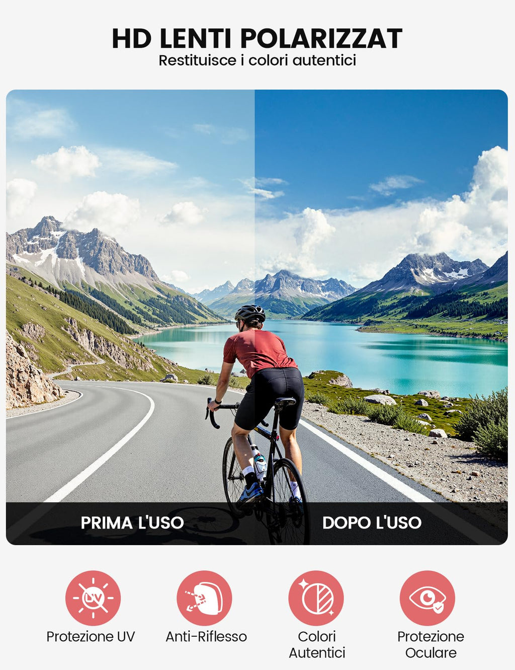 Lamicall Occhiali da Sole Ciclismo Polarizzati, [24g Ultraleggero] Anti-UV400, TR90-Telaio, Nasello Regolabile, Occhiali da Sole Sportivi per Uomo e Donna, per Pesca/Corsa/Sport all'Aperto