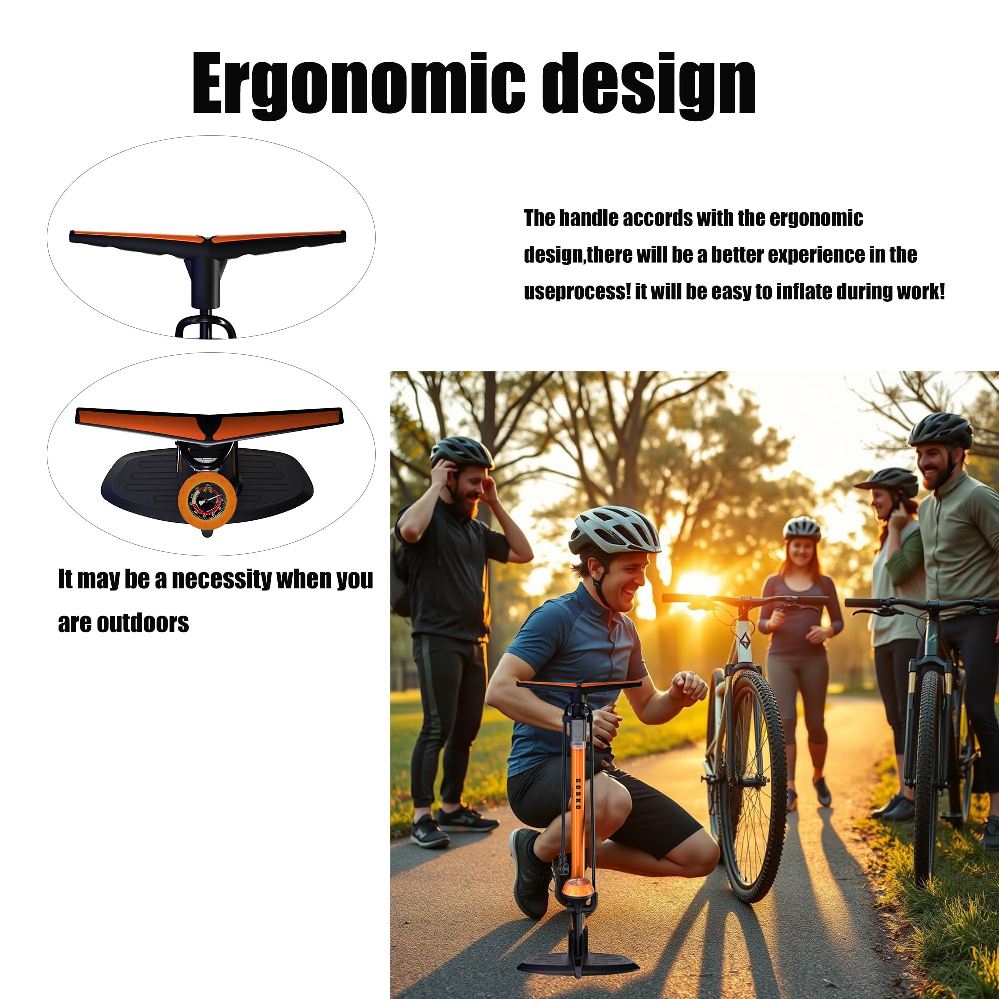 Pompa da pavimento per bici, pompa da bicicletta da pavimento con pompe per biciclette Presta & Schrader Valvole Pompa ad alta pressione portatile multiuso da 160 psi per bici e palloni