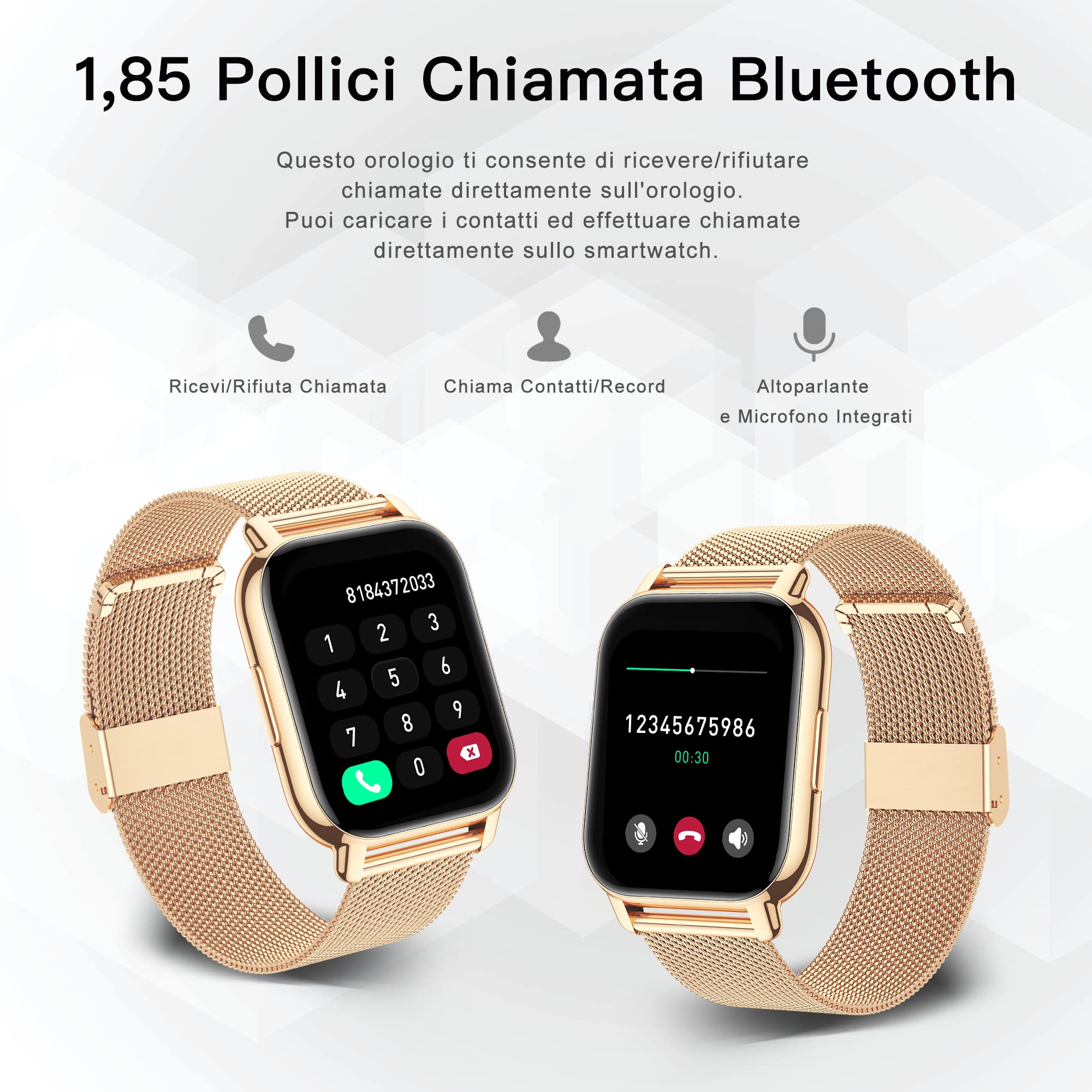 Popglory Smartwatch Uomo Donna Chiamate e Whatsapp, AI Orologio Contapassi 100+ Sports, Assistente, Salute 24/7, Pressione Sanguigna, Cardiofrequenzimetro, SpO2 Sonno, 2 Cinturini per Android iOS